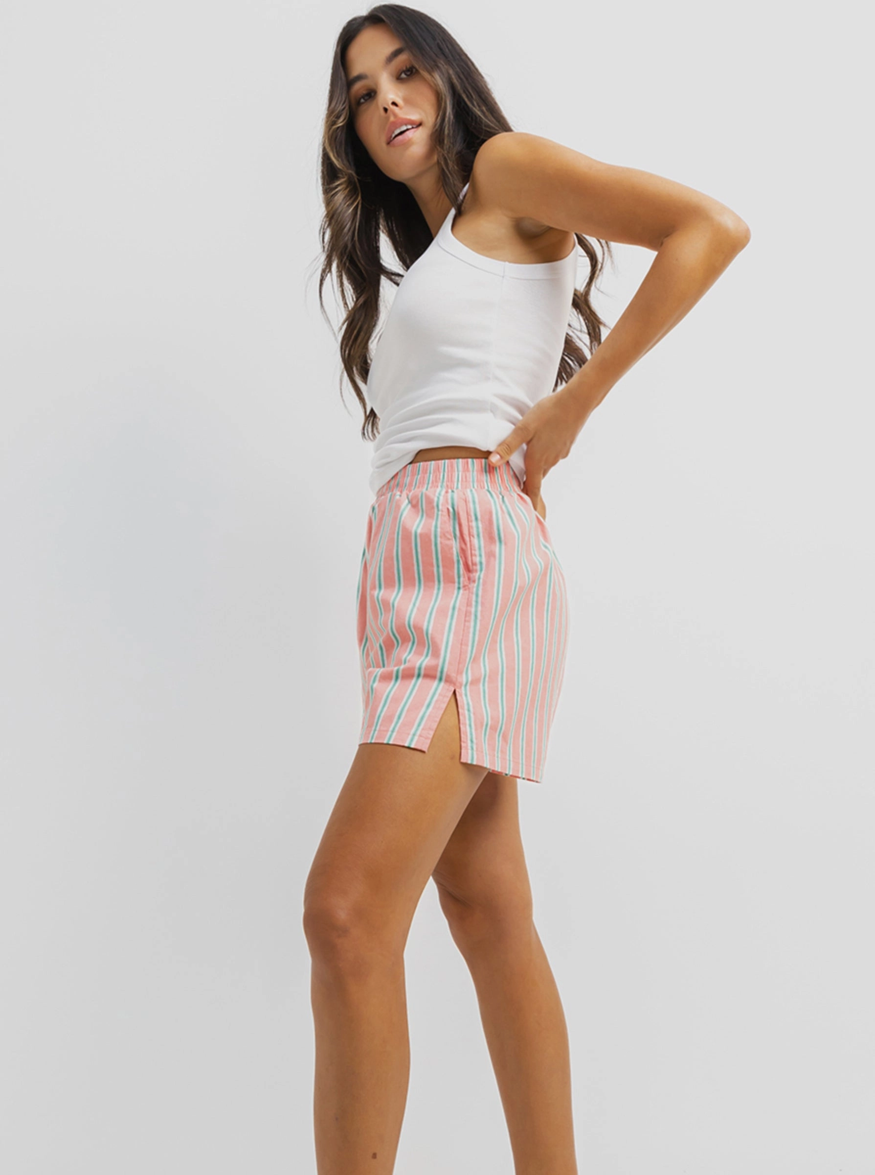 Resort Short in Melon Stripe Perfect Fit Lightweight Construction