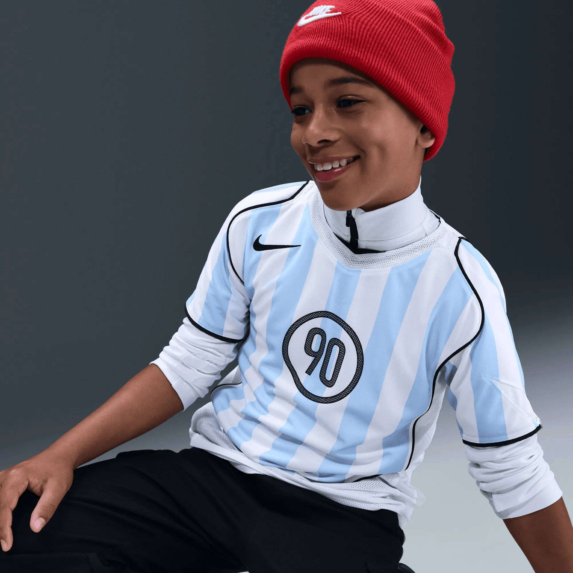 KIDS TOTAL 90 DRI-FIT SOCCER JERSEY - PSYCHIC BLUE / WHITE elastic waistband
