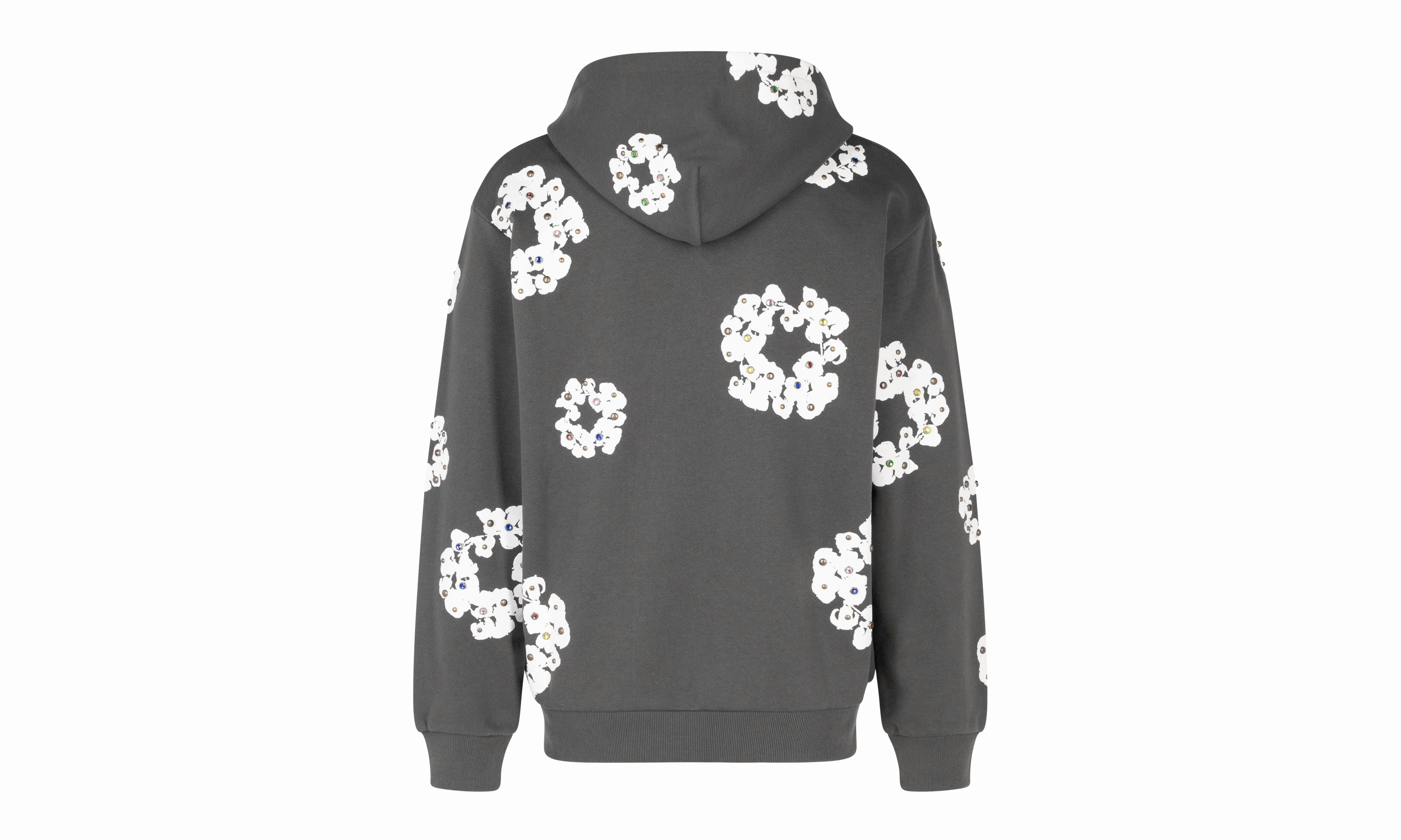 Rhinestone Cotton Wreath Zip Hoodie "Vintage Black"