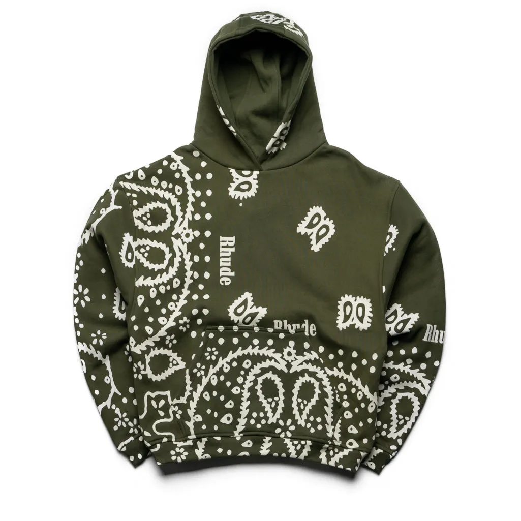 Eland like Movie going wear Rhude Bandana Hoodie - Olive