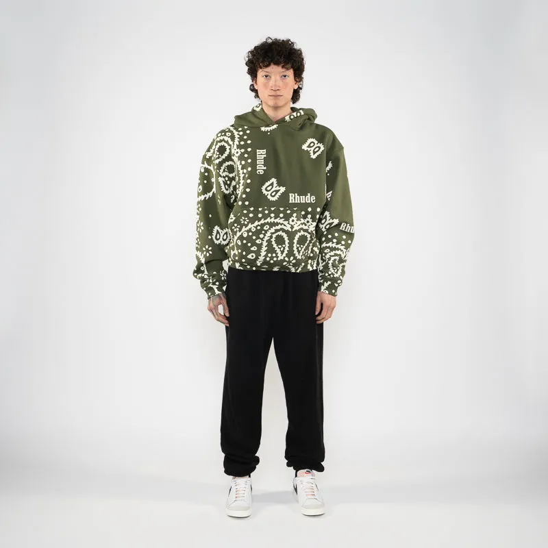 Rhude Bandana Hoodie - Olive Brushed Fleece Interior