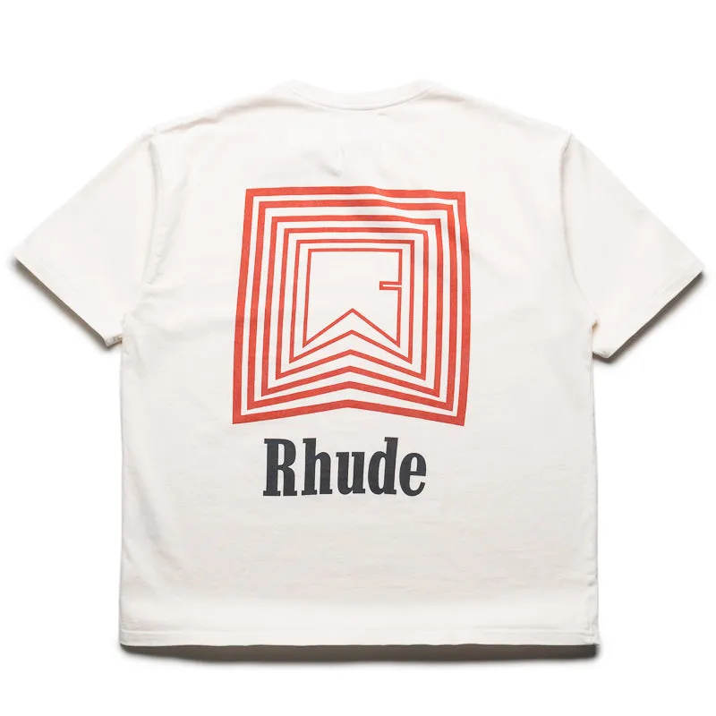 Rhude Chevron Logo Repeat Tee - Vintage White Trendy Accessories bottom