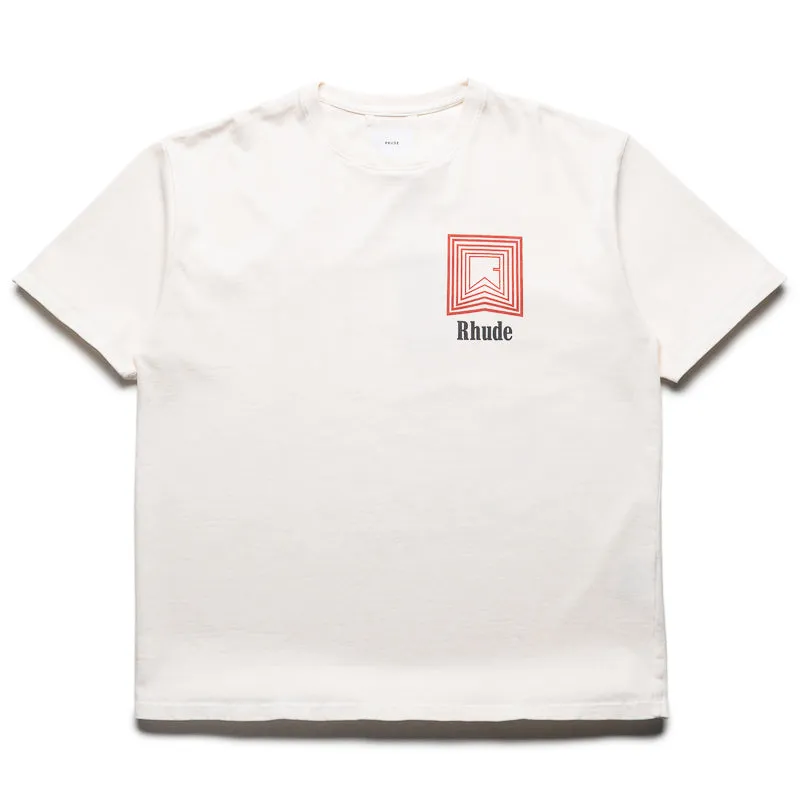 Rhude Chevron Logo Repeat Tee - Vintage White Fitted casual event
