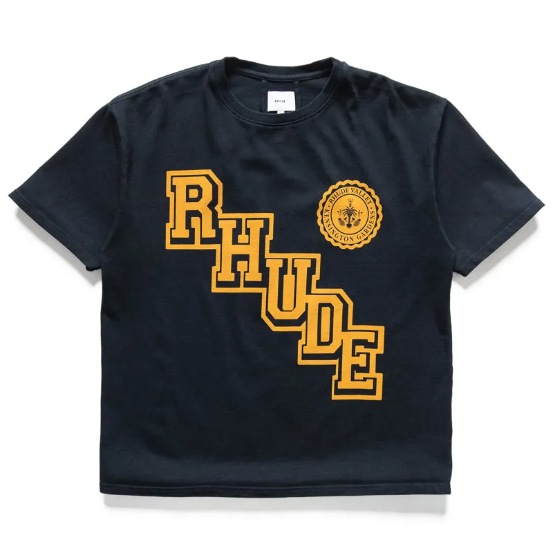 Rhude Collegiate Crest Tee - Vintage Black High-waisted