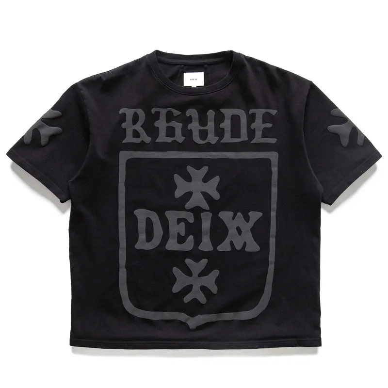 earthy colors V-Neck Rhude Deix Shield Oversized Tee - Black