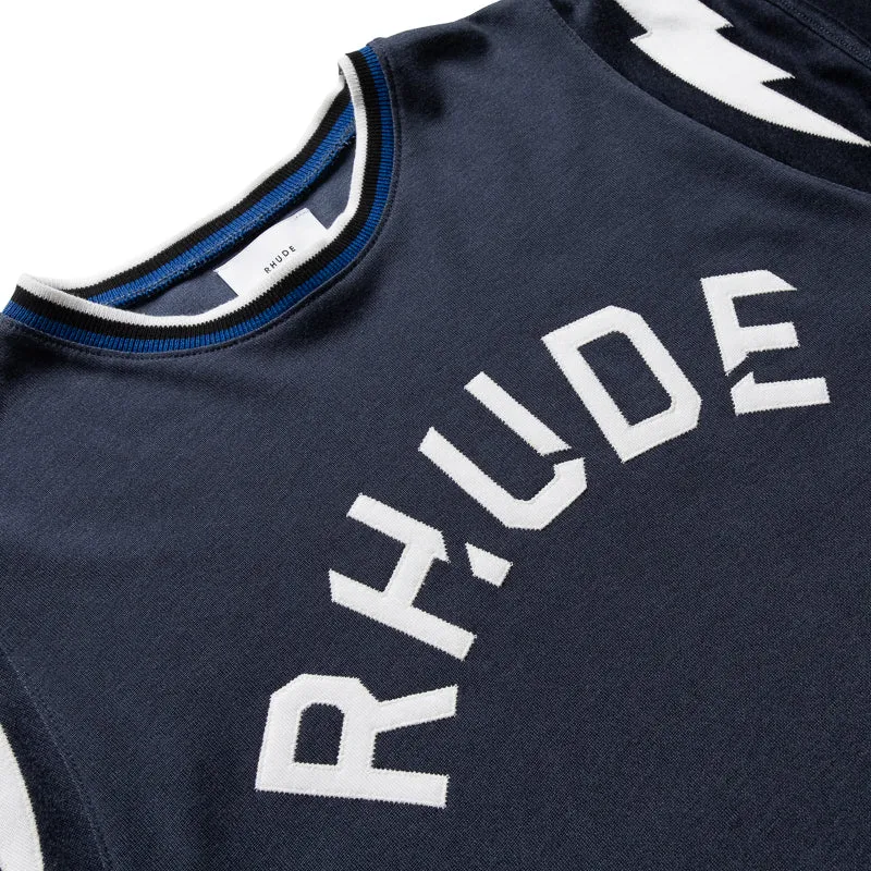 library wedding venue event Rhude Logo Lightning Ringer Tee - Navy/White