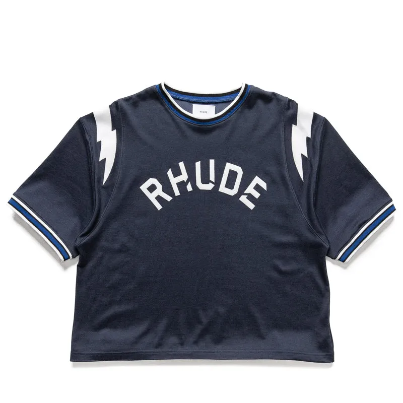 Colorfastness Rhude Logo Lightning Ringer Tee - Navy/White