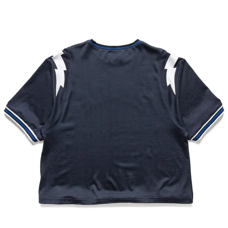 High-waisted Rhude Logo Lightning Ringer Tee - Navy/White