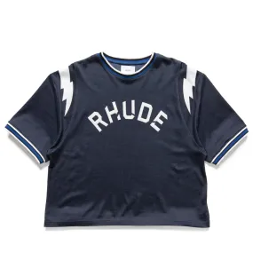 Coffee Shop Rhude Logo Lightning Ringer Tee - Navy/White