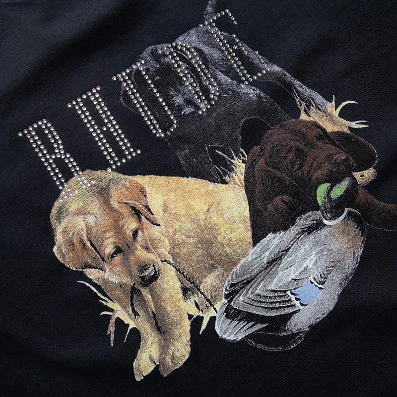 Bridesmaid outfit badminton event Rhude Rhinestone Hunting Dog Tee - Vintage Black