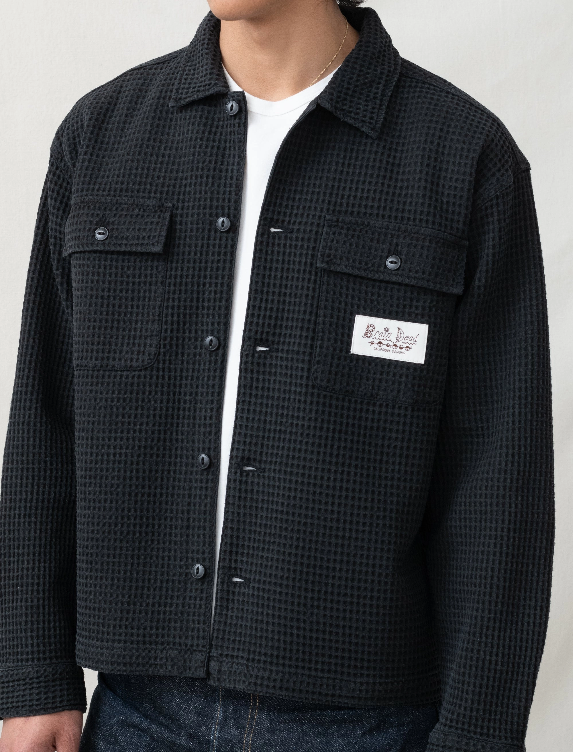 Thermal regulation Built In Odor Control Waffle Shirt (Washed Black)