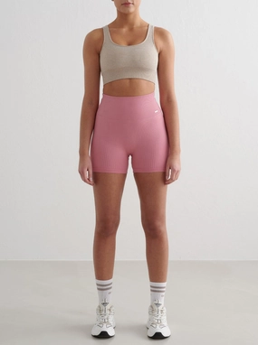 Microfiber Blend Fabric Ribbed Midi Biker Shorts
