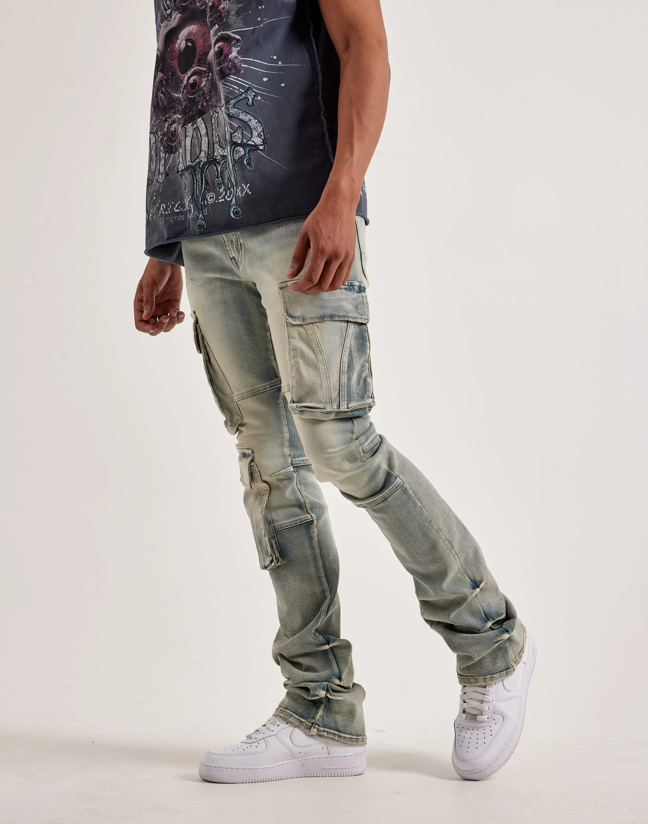 Stage Feel Smoke Rise Utility Pocket Cargo Jeans