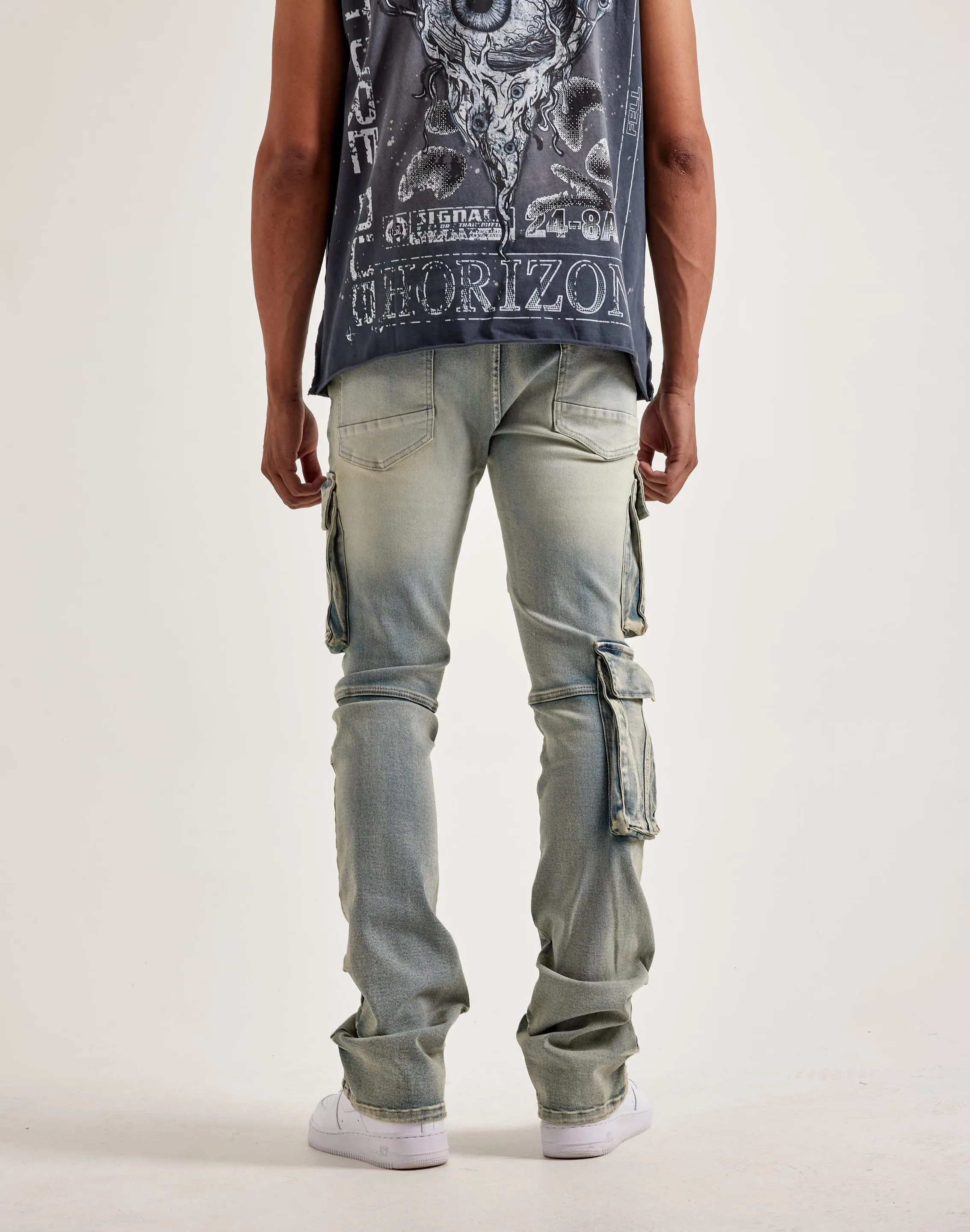 4Way Stretch Model Glow Smoke Rise Utility Pocket Cargo Jeans