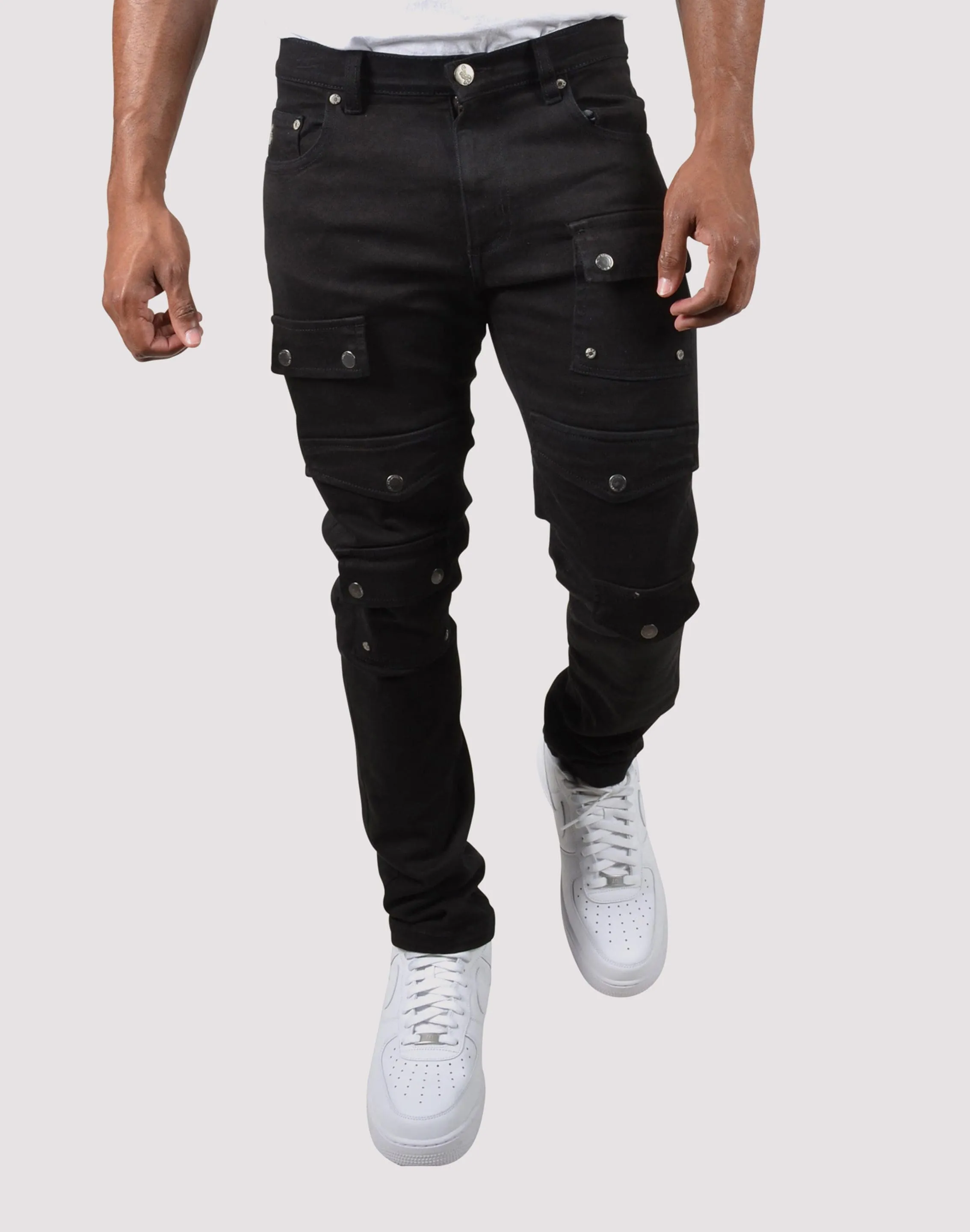 Grindhouse Front Multi Cargo Pocket Denim Jeans Recycled Polyester Blend