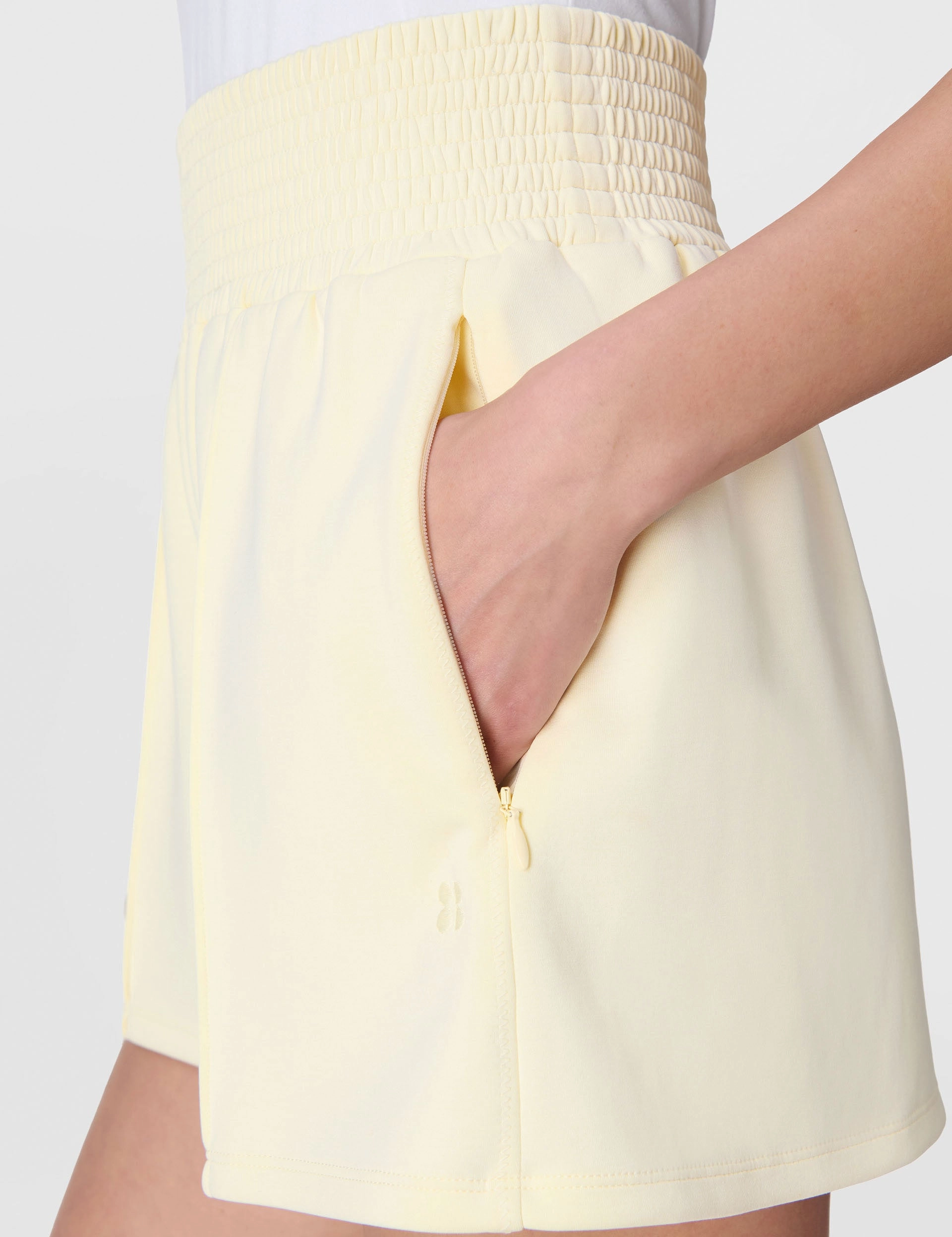 construction work Multi Panel Cut Sand Wash CloudWeight Shorts - Buttercream Yellow