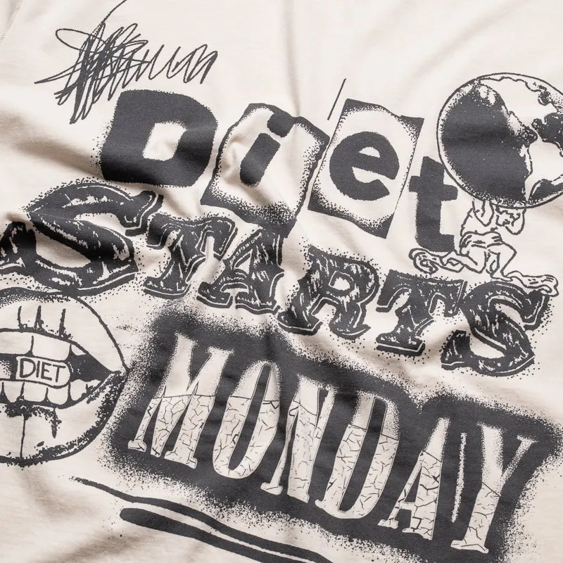 Diet Starts Monday Spray Paint Tee - Antique White/Black jumpsuit silhouette