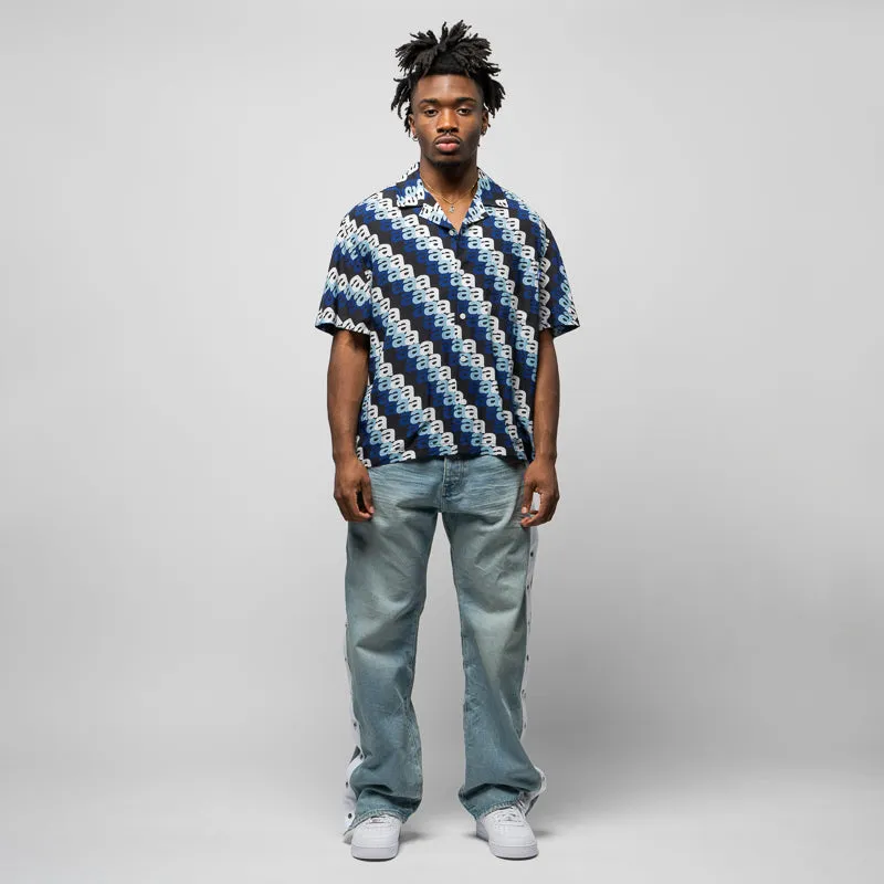 Fashion-Forward Awake NY Triple 'A' Print Camp Shirt - Blue/Multi