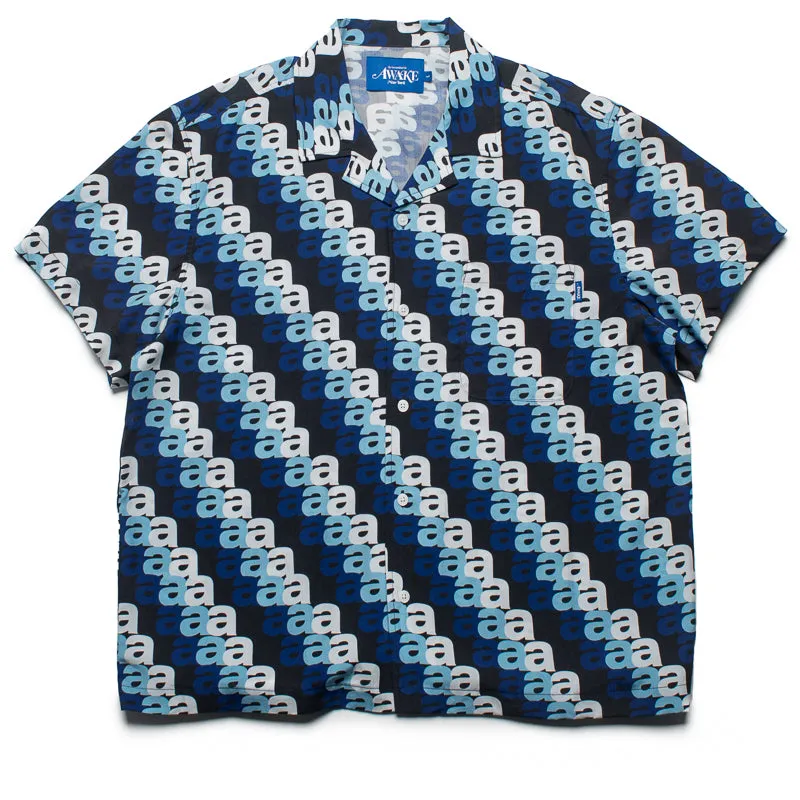 Neutral Toned Stitching Sustainable Manufacturing Process Awake NY Triple 'A' Print Camp Shirt - Blue/Multi