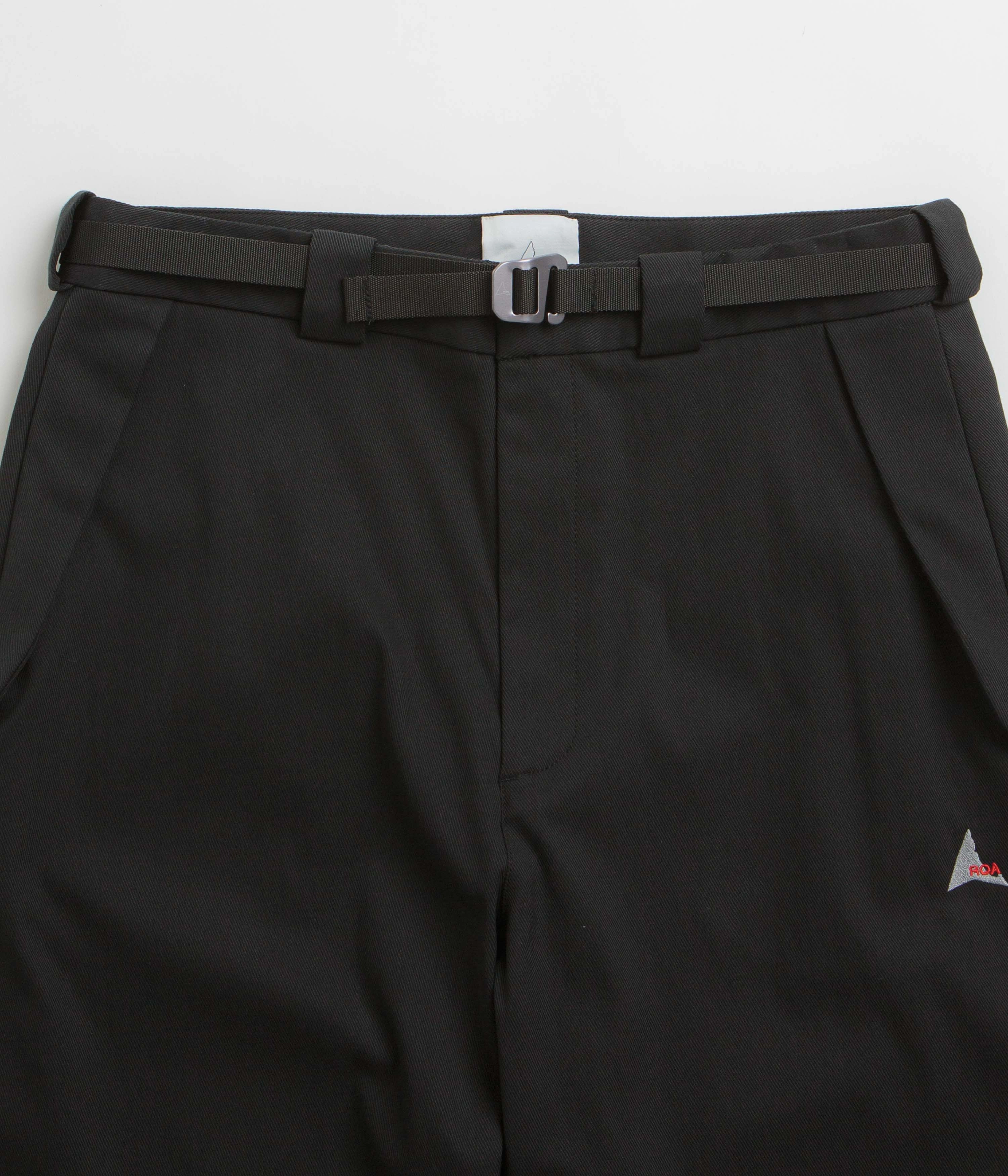 ROA Buckle Chino Trousers - Black Relaxed Comfort Roomy Fit
