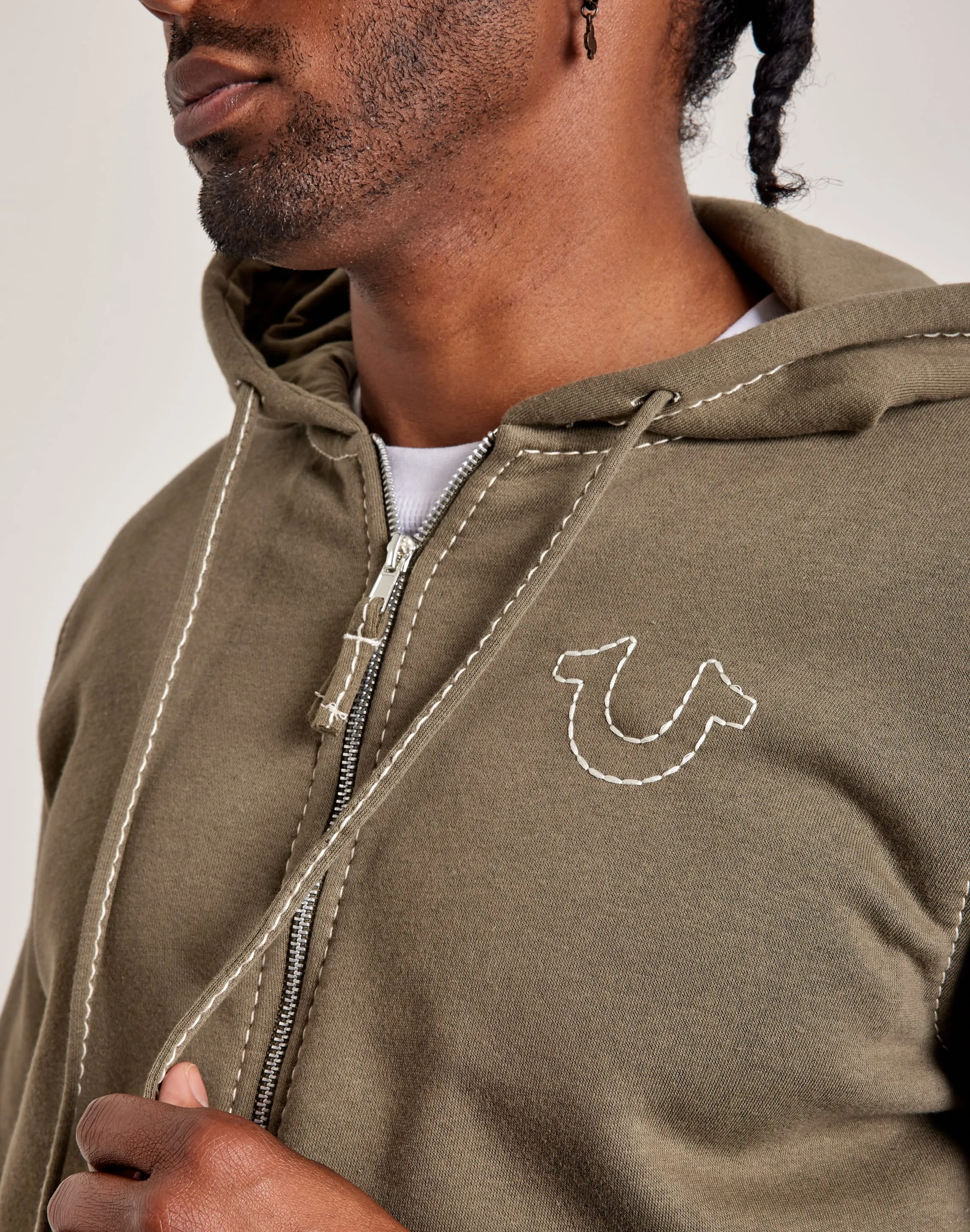 Silk Glow Harbor Style True Religion Big-T Full-Zip Hoodie