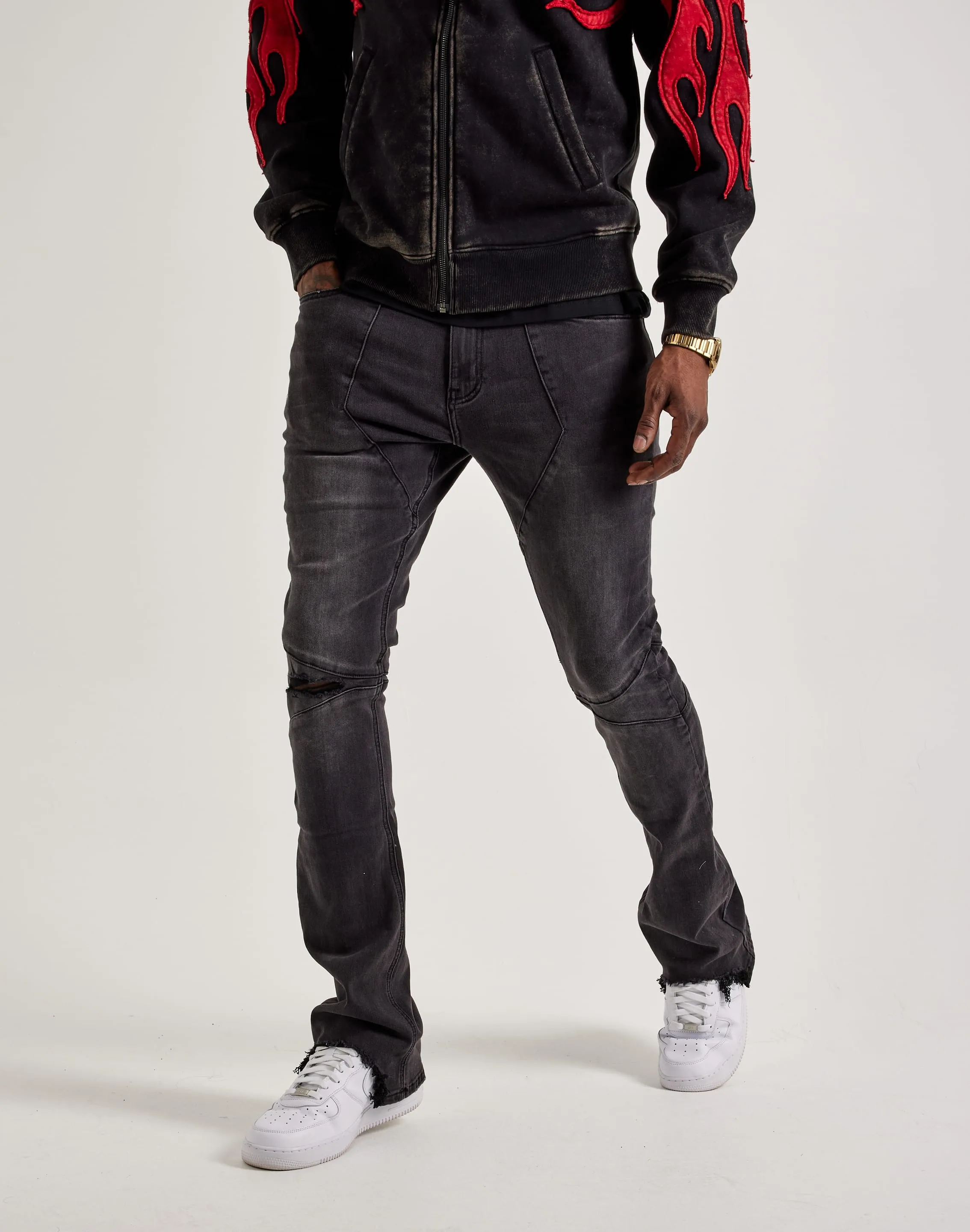 WaterResistant Coating Loose Thread Serenede Nickel Stacked Flare Jeans