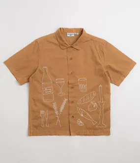 Striped Pattern Service Works Light Twill Picnic Short Sleeve Shirt - Burnt Sugar