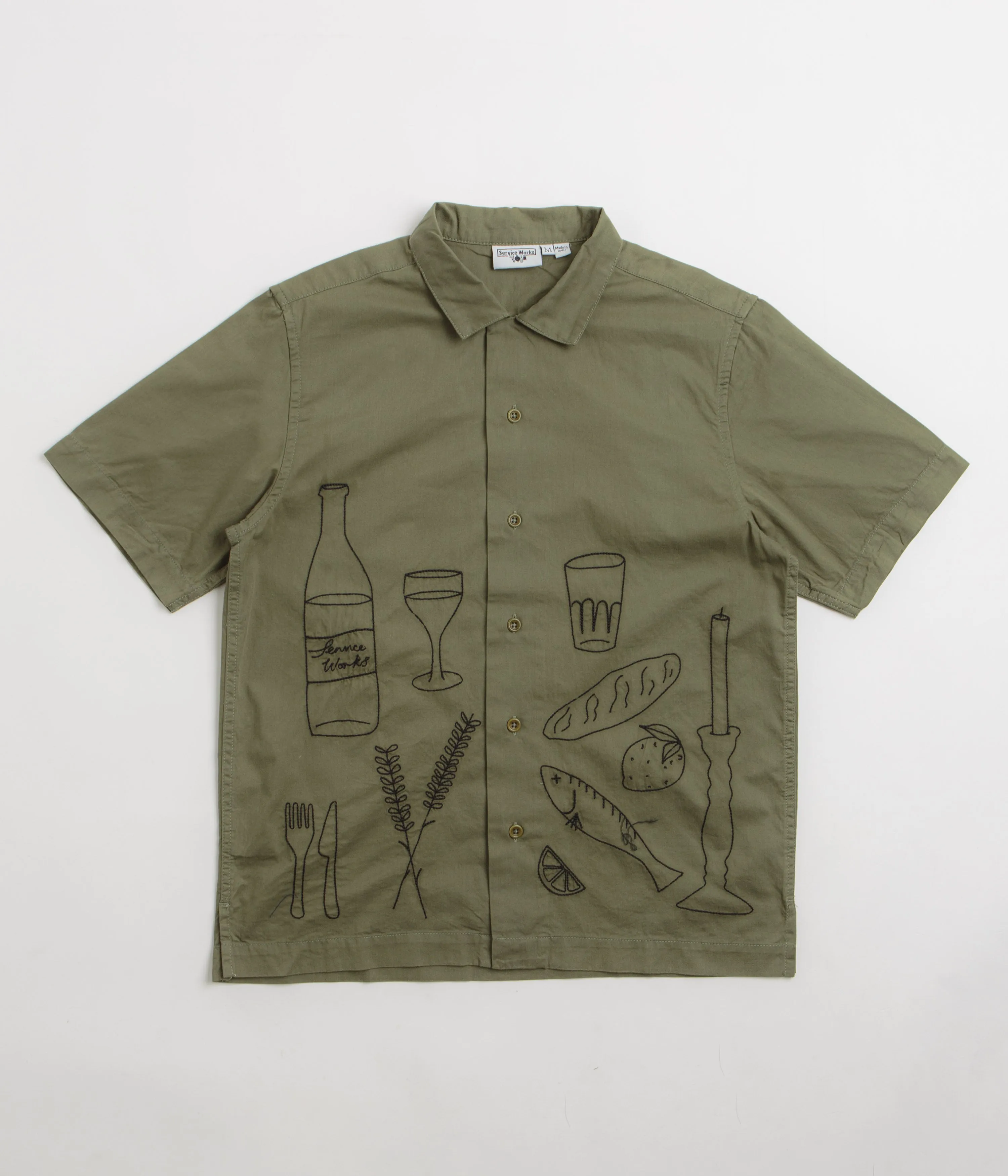 Service Works Light Twill Picnic Short Sleeve Shirt - Olive Smooth Texture Anti Cling Fabric