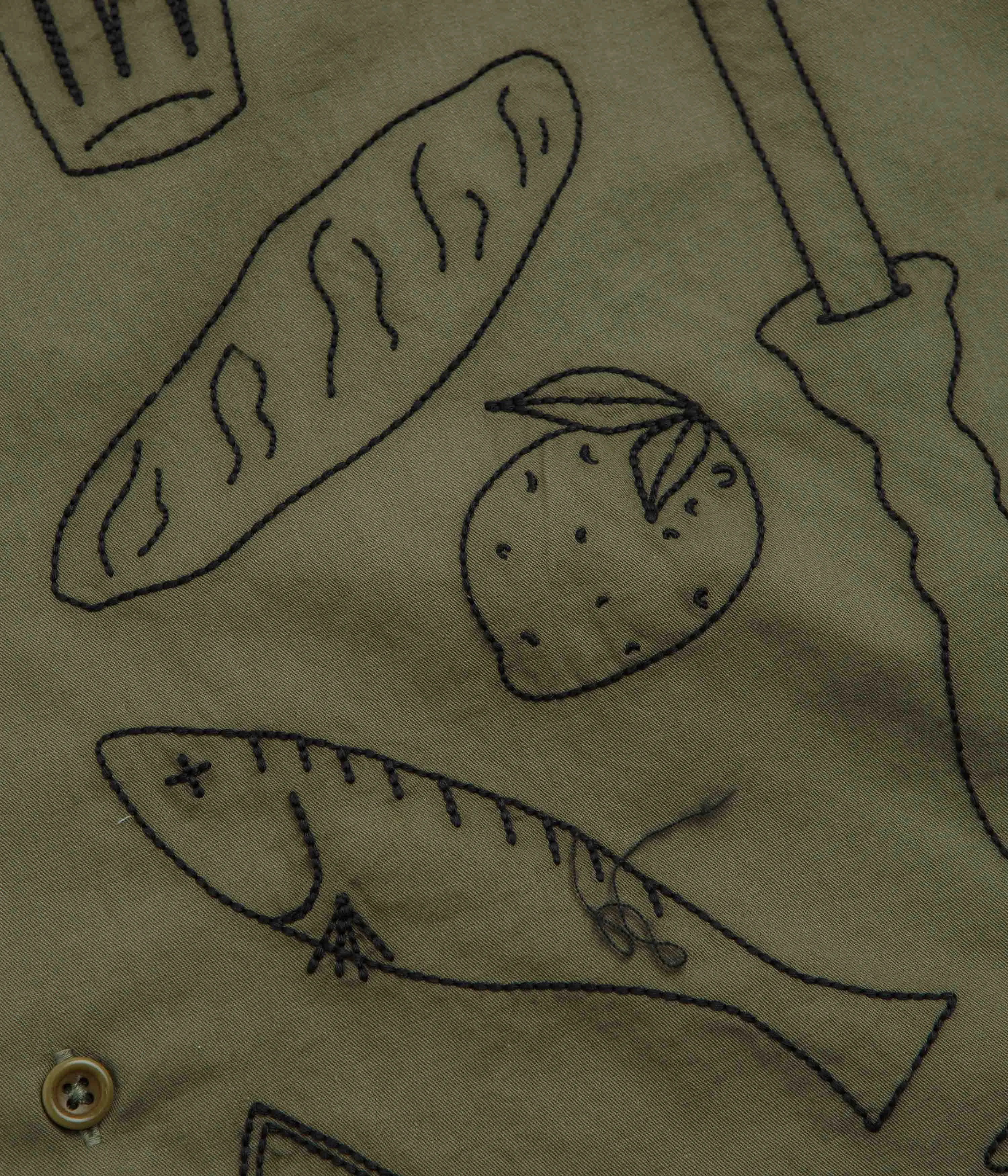 Service Works Light Twill Picnic Short Sleeve Shirt - Olive Printed design Easy Care