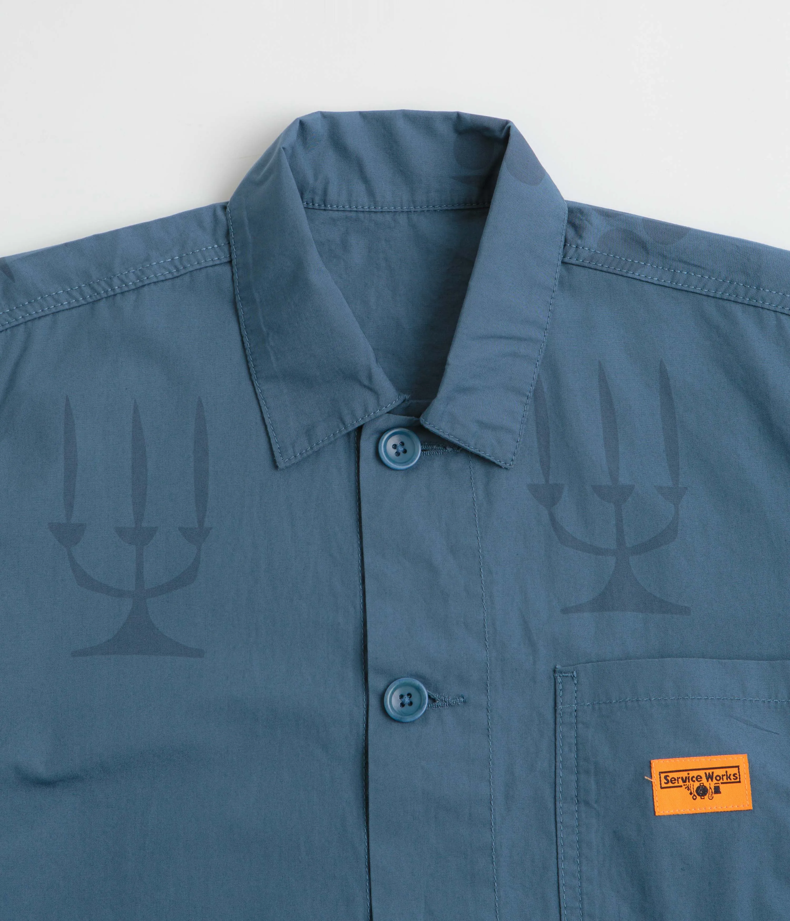 Festival Fashion Holiday Outfit Service Works Poplin Printed Chore Shirt - Slate