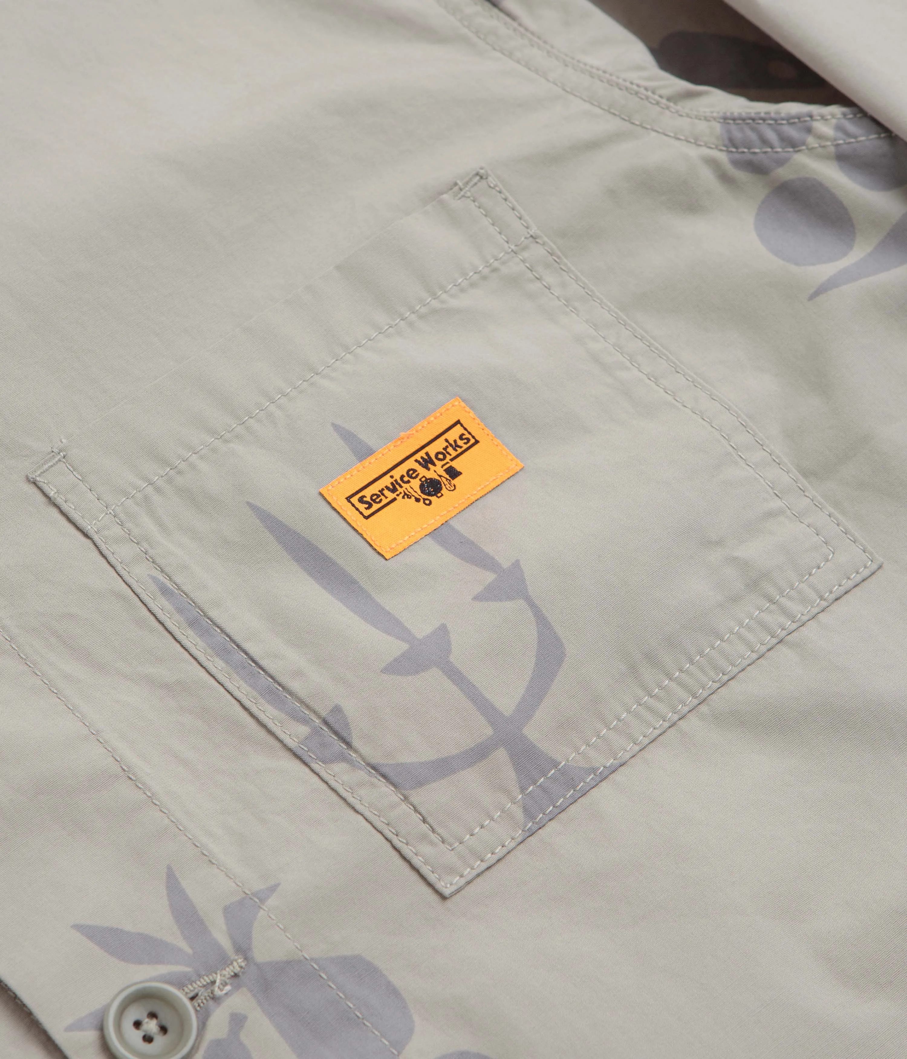 Unstructured Shoulder Shimmer Effect Service Works Poplin Printed Chore Shirt - Stone