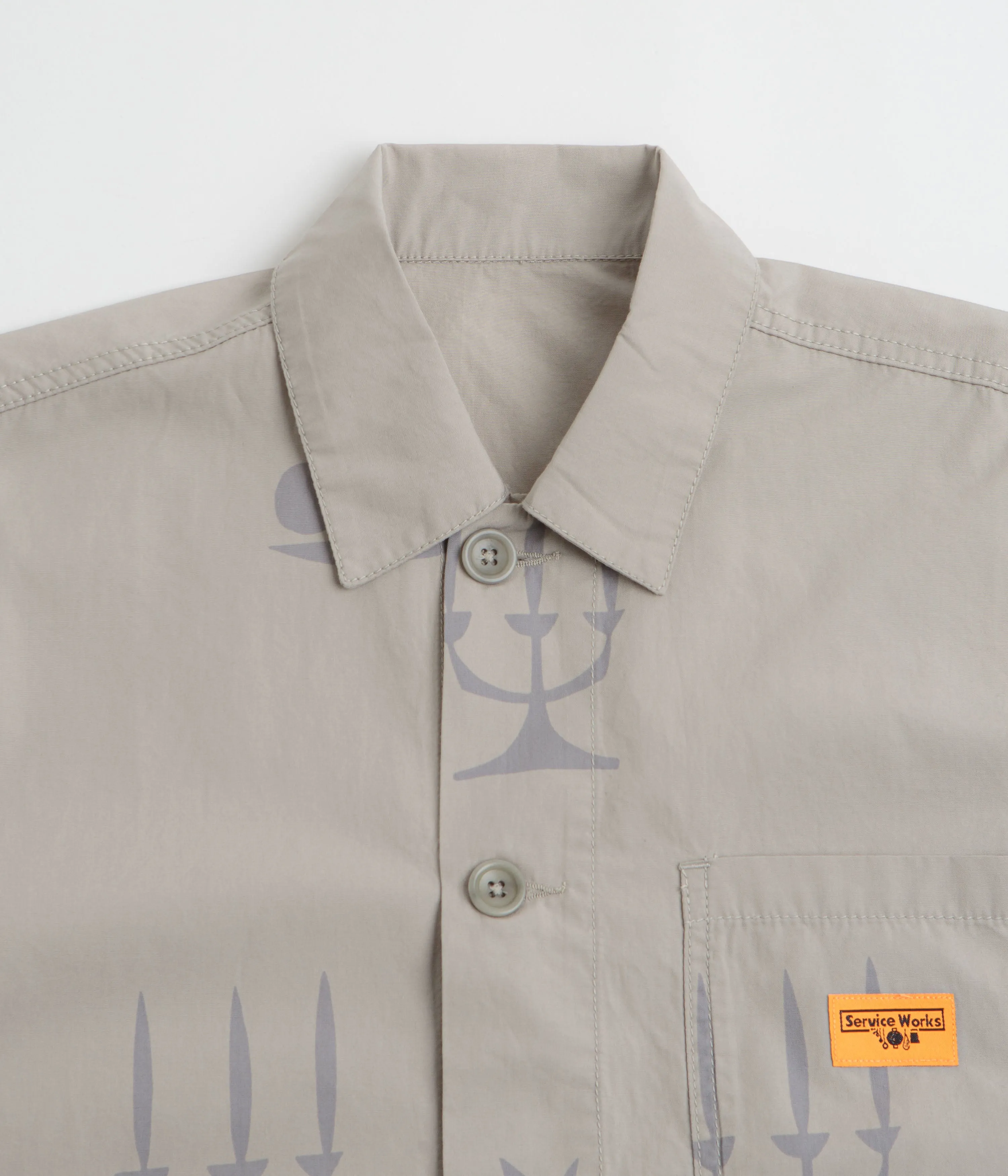 Modern Fit Statement Piece Service Works Poplin Printed Chore Shirt - Stone