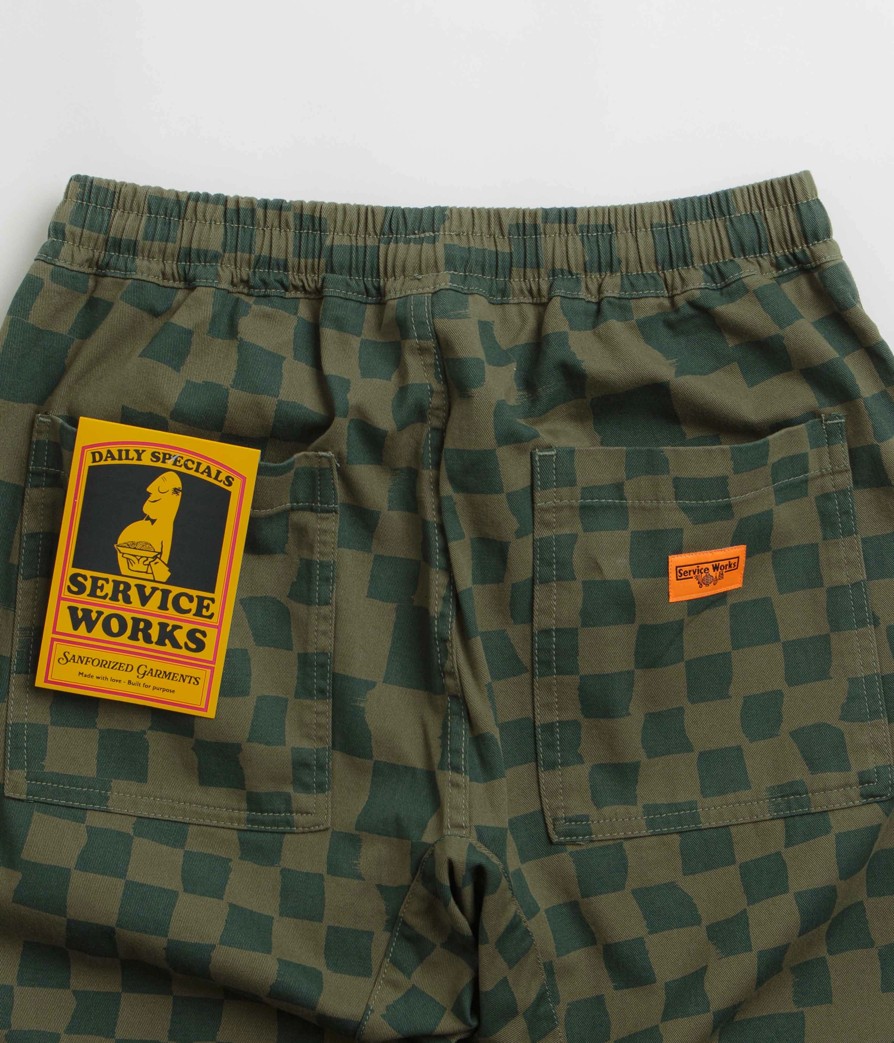 Service Works Printed Chef Pants - Olive Checker clean design Wardrobe Essential
