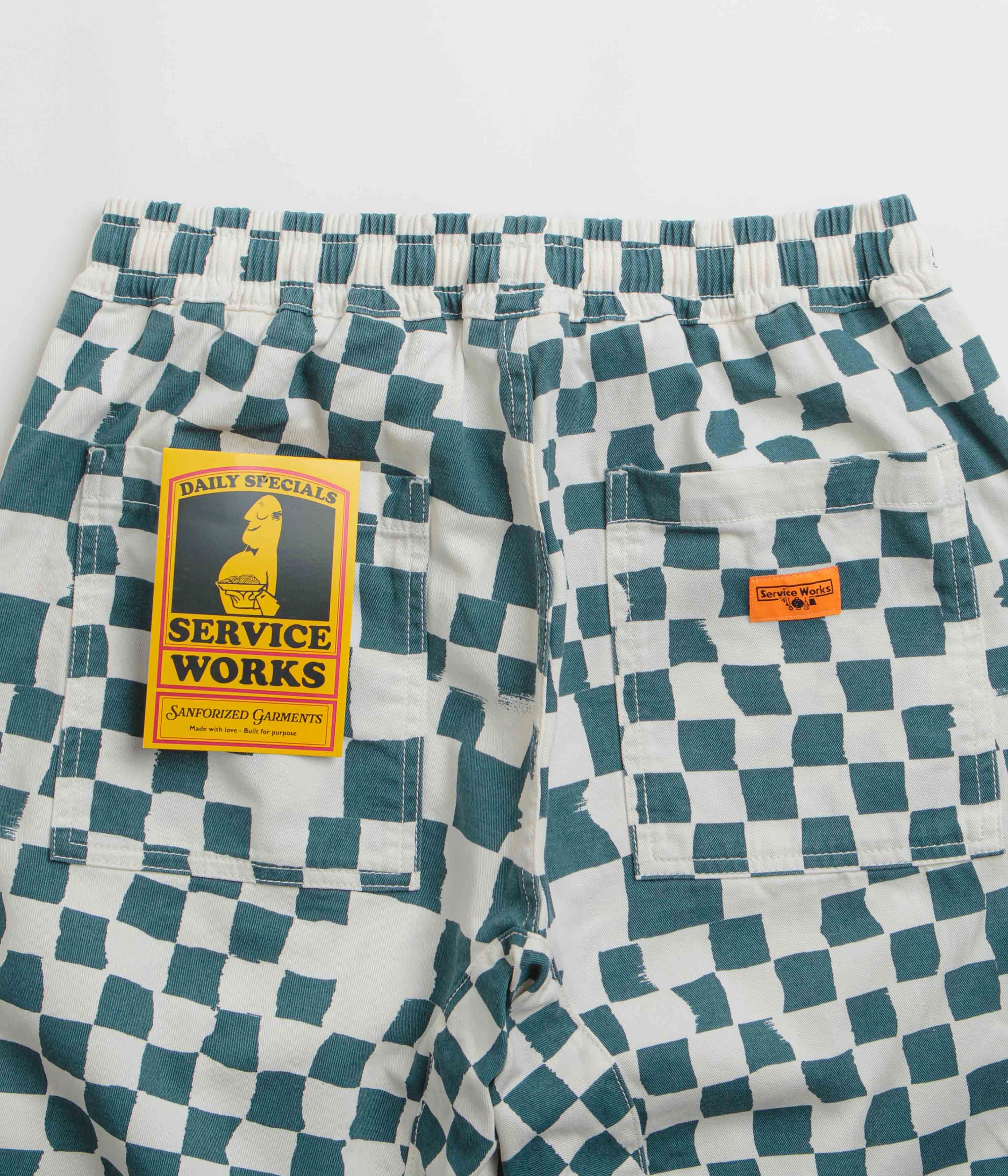 Service Works Printed Chef Pants - Teal Checker Perfect Stretch