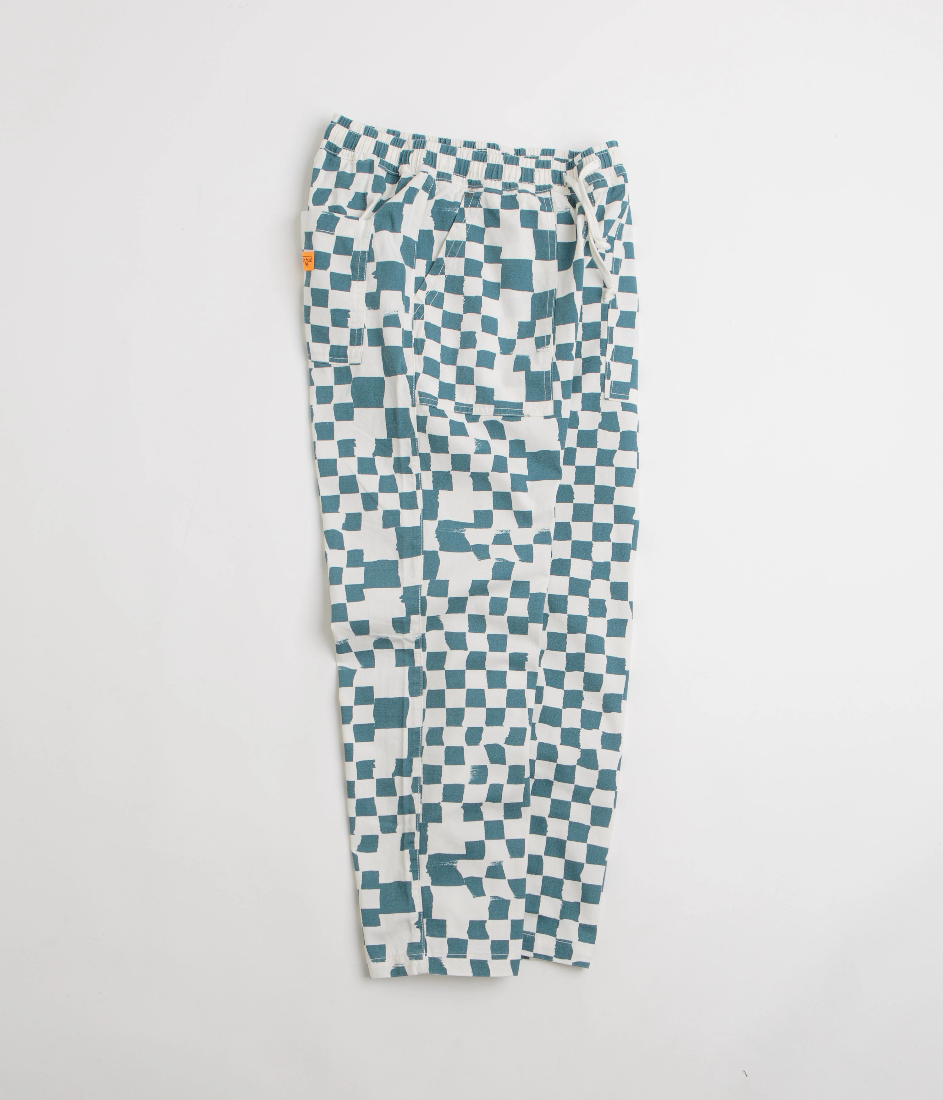 RuggedDurability Non Irritating Tags Service Works Printed Chef Pants - Teal Checker