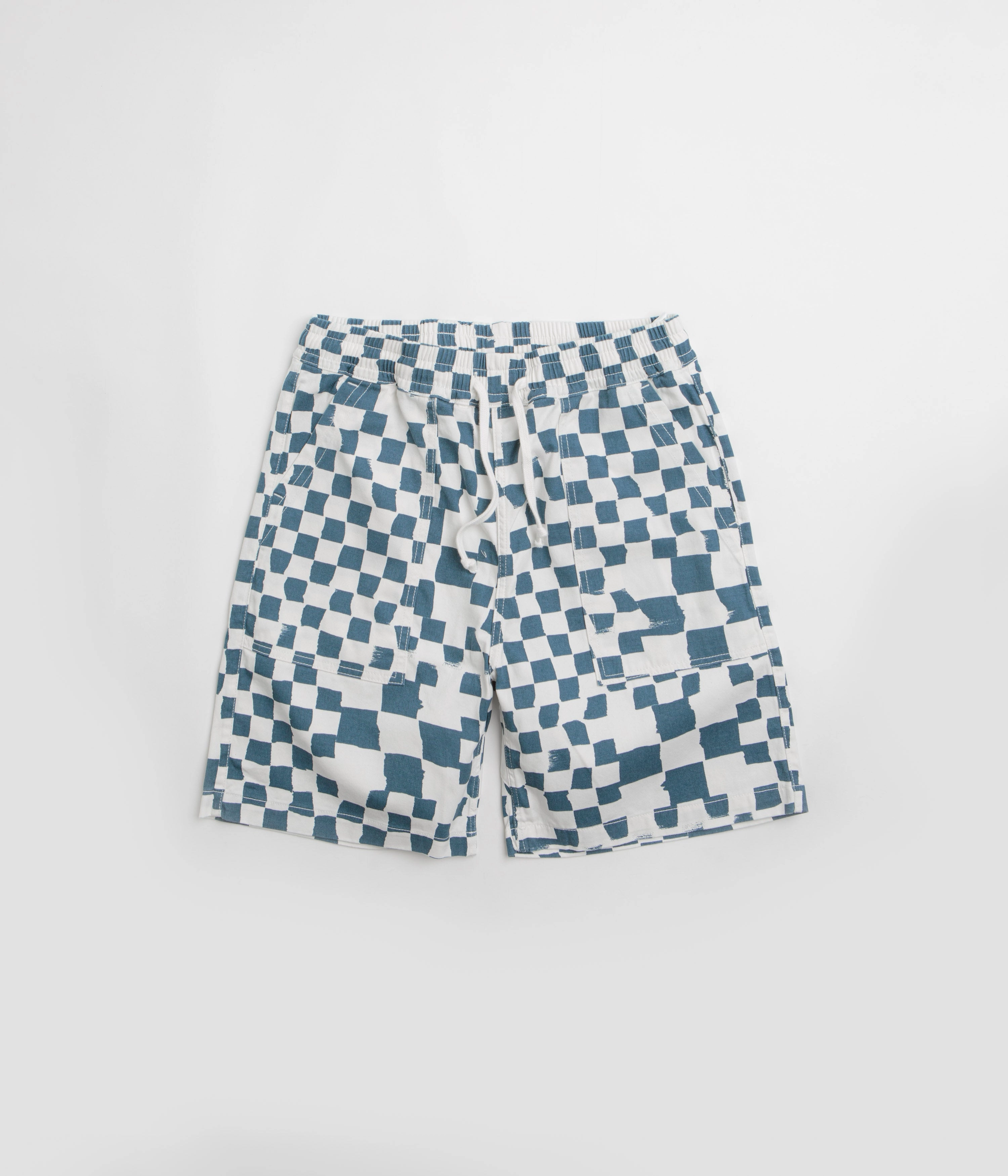 Double Layered Reinforcement Service Works Printed Chef Shorts - Teal Checker