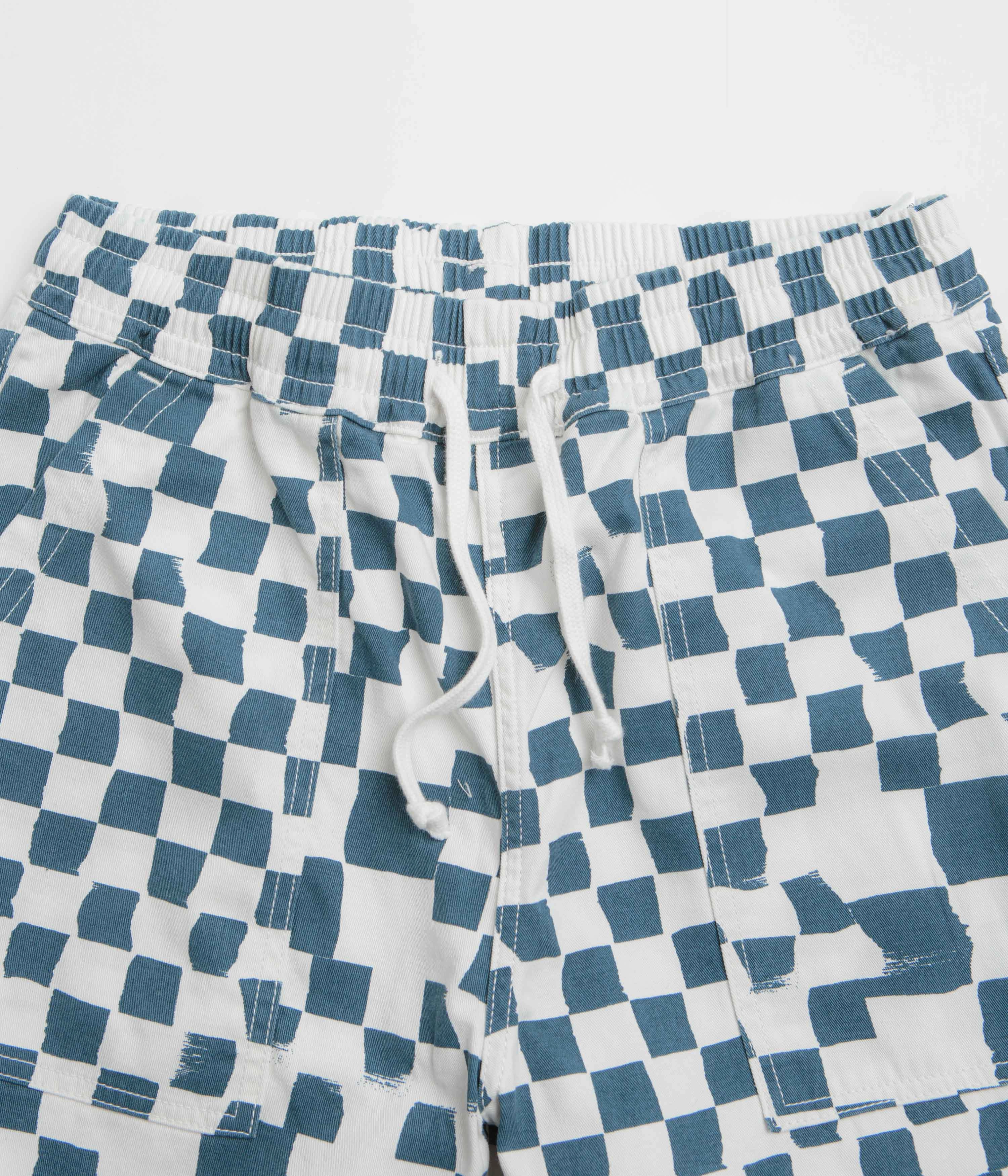 Day Fit Durable Waistband Service Works Printed Chef Shorts - Teal Checker