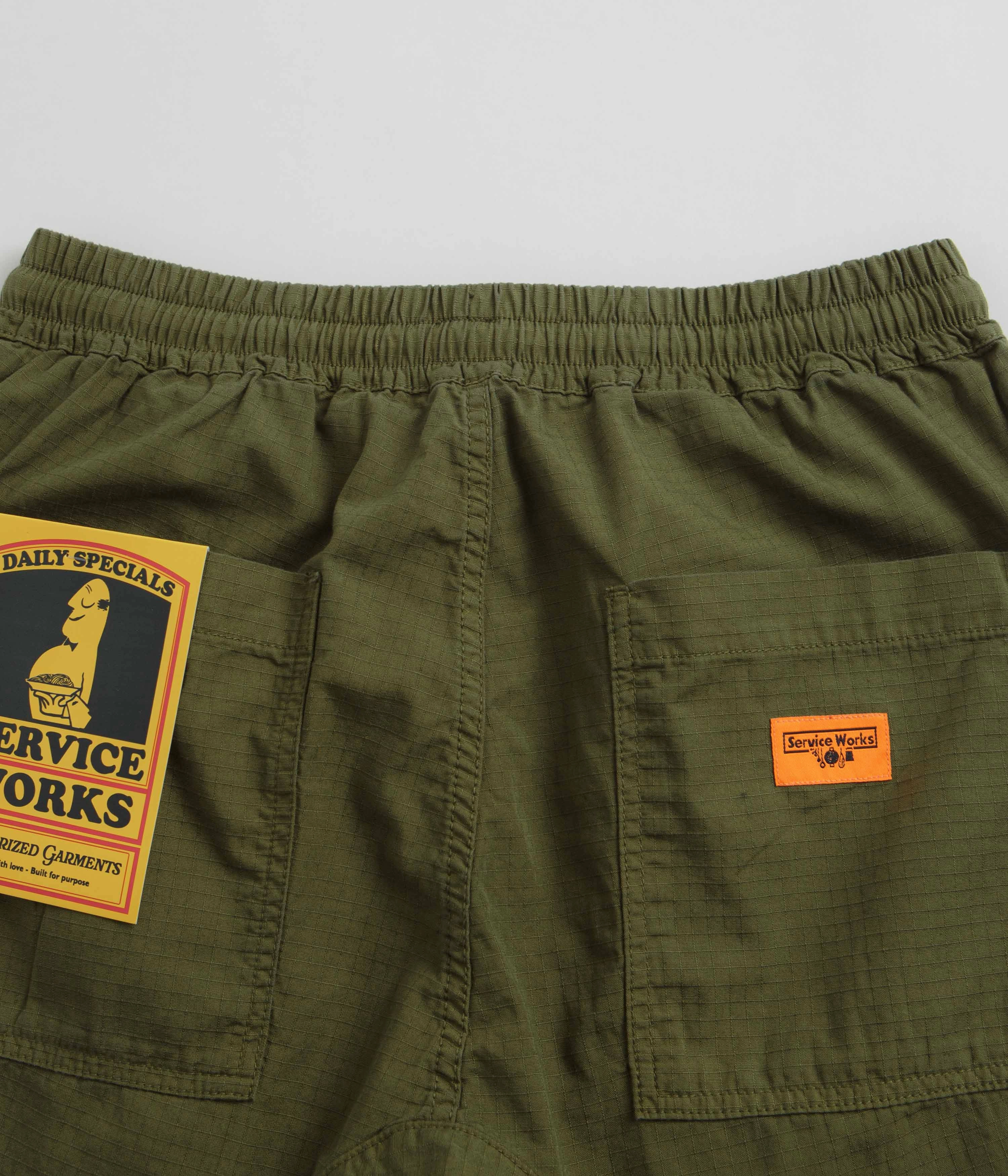 Heels Reinforced Seams Service Works Ripstop Chef Shorts - Pesto