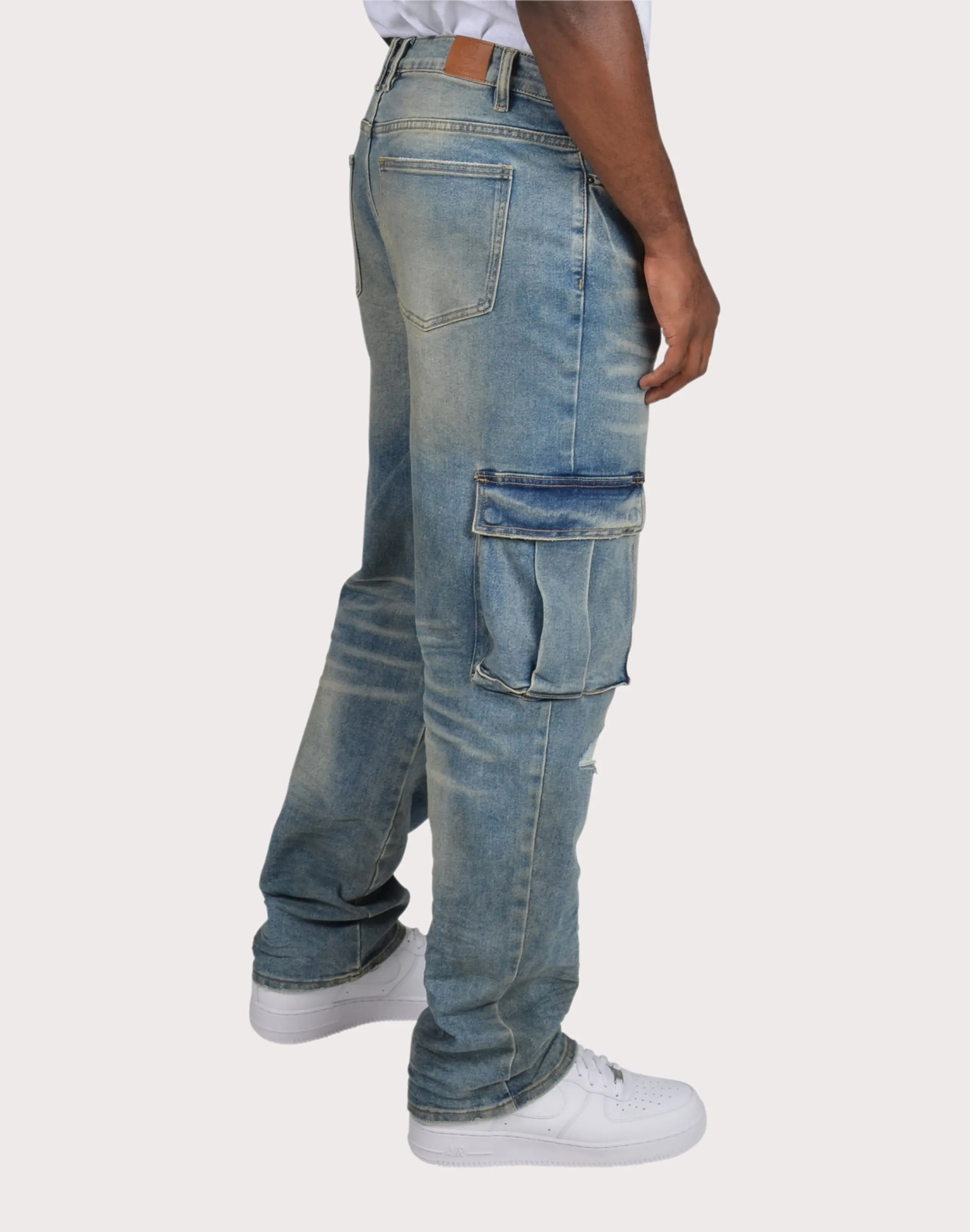 EcoFriendly Dye Crysp Denim Station Straight Fit Cargo Pants