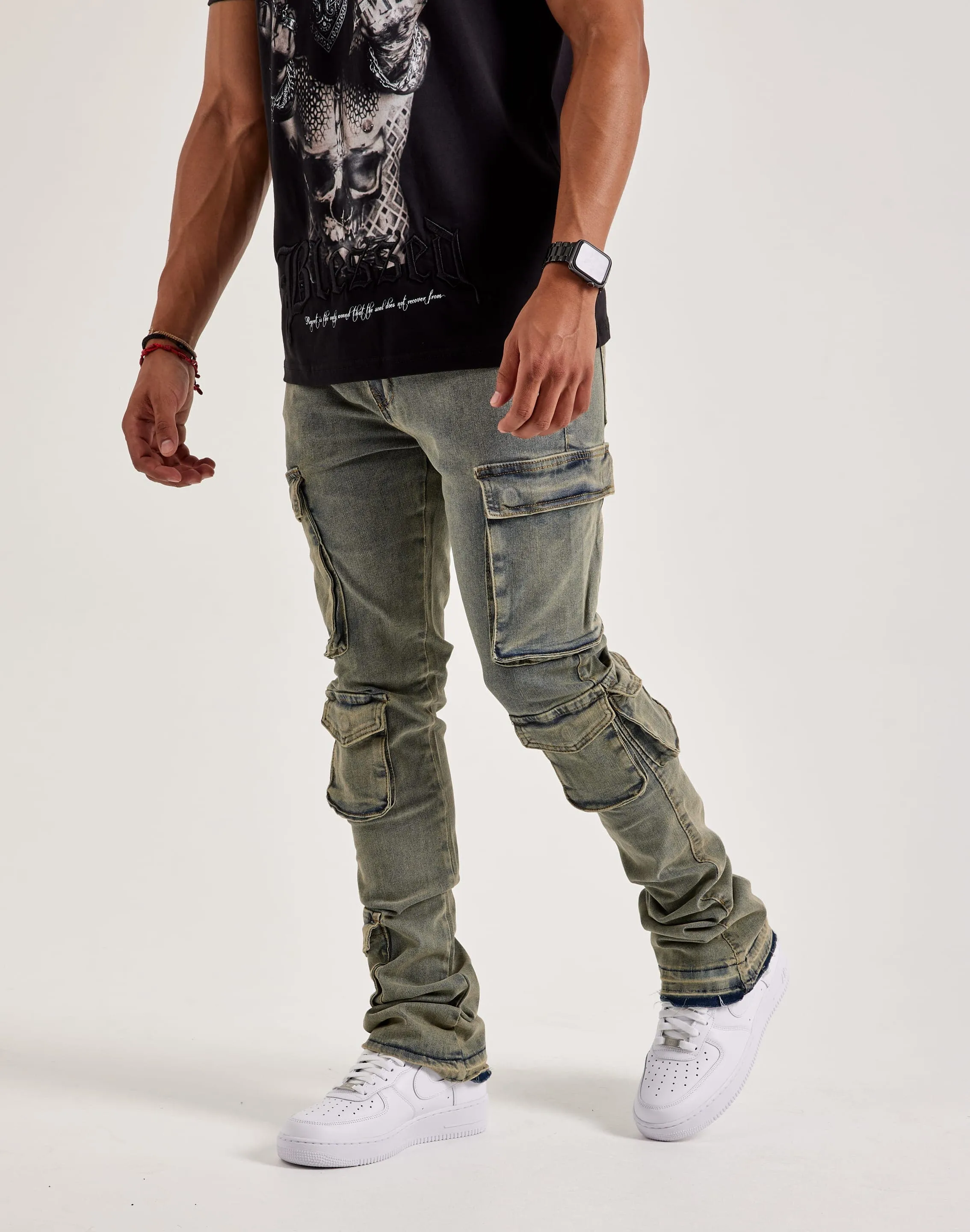 WAIMEA Stacked Cargo Jeans Breathable knit Joy Ease