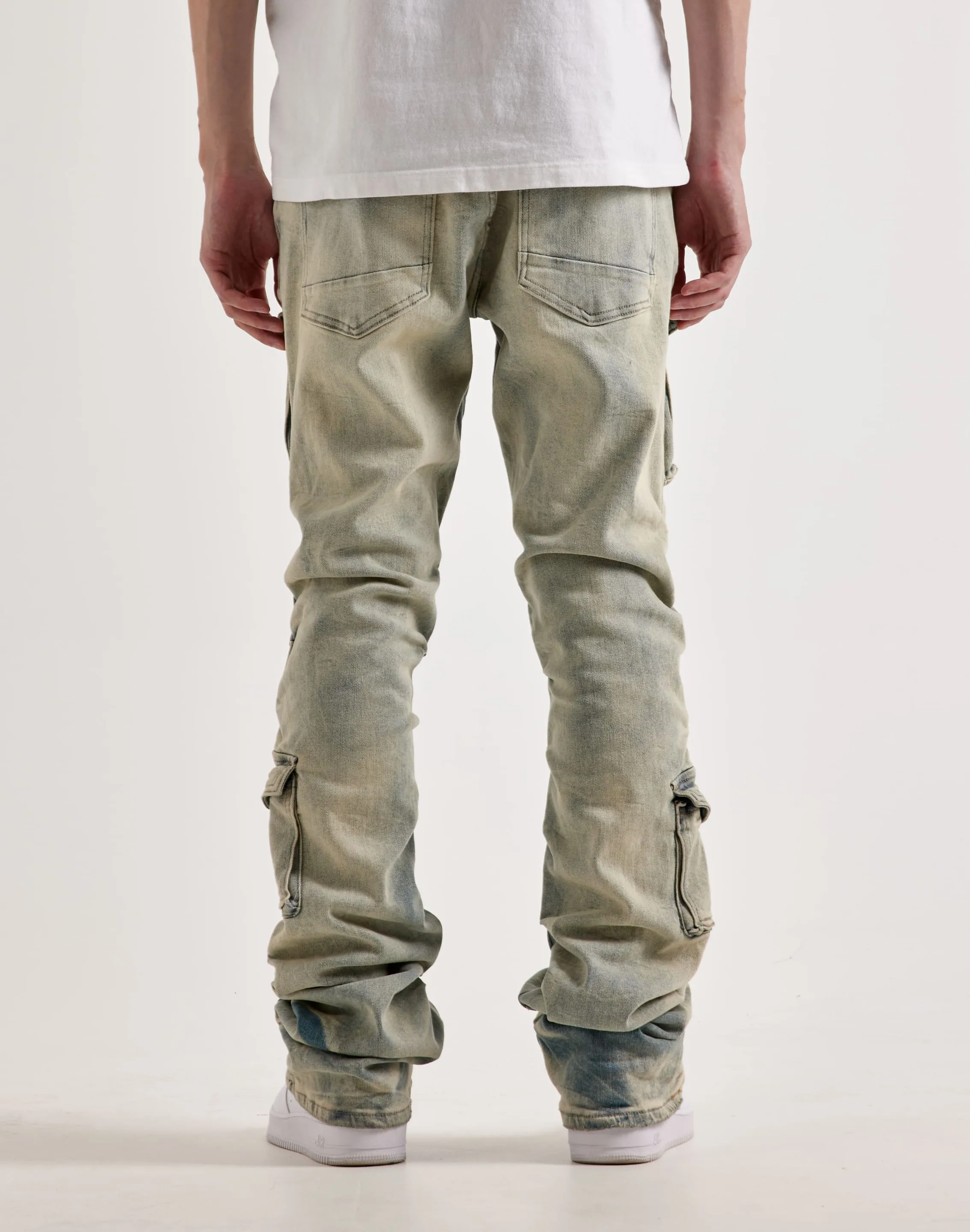 Smoke Rise Utility Pocket Stacked Flare Denim Jeans DoubleLayered Structure