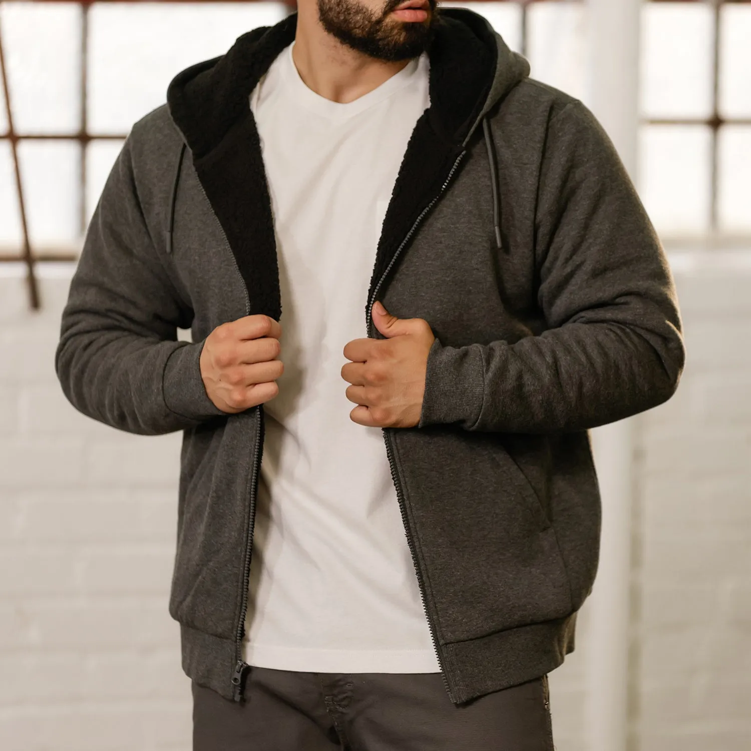 Sharp Line MinimalistDesign Sherpa Lined FZ Hoody - Mens
