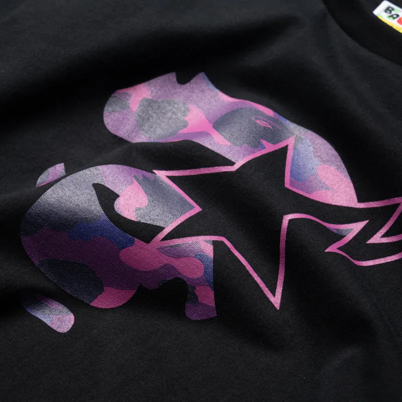 basketball venue Designer A Bathing Ape Color Camo Ape Face Sta Tee - Black/Purple