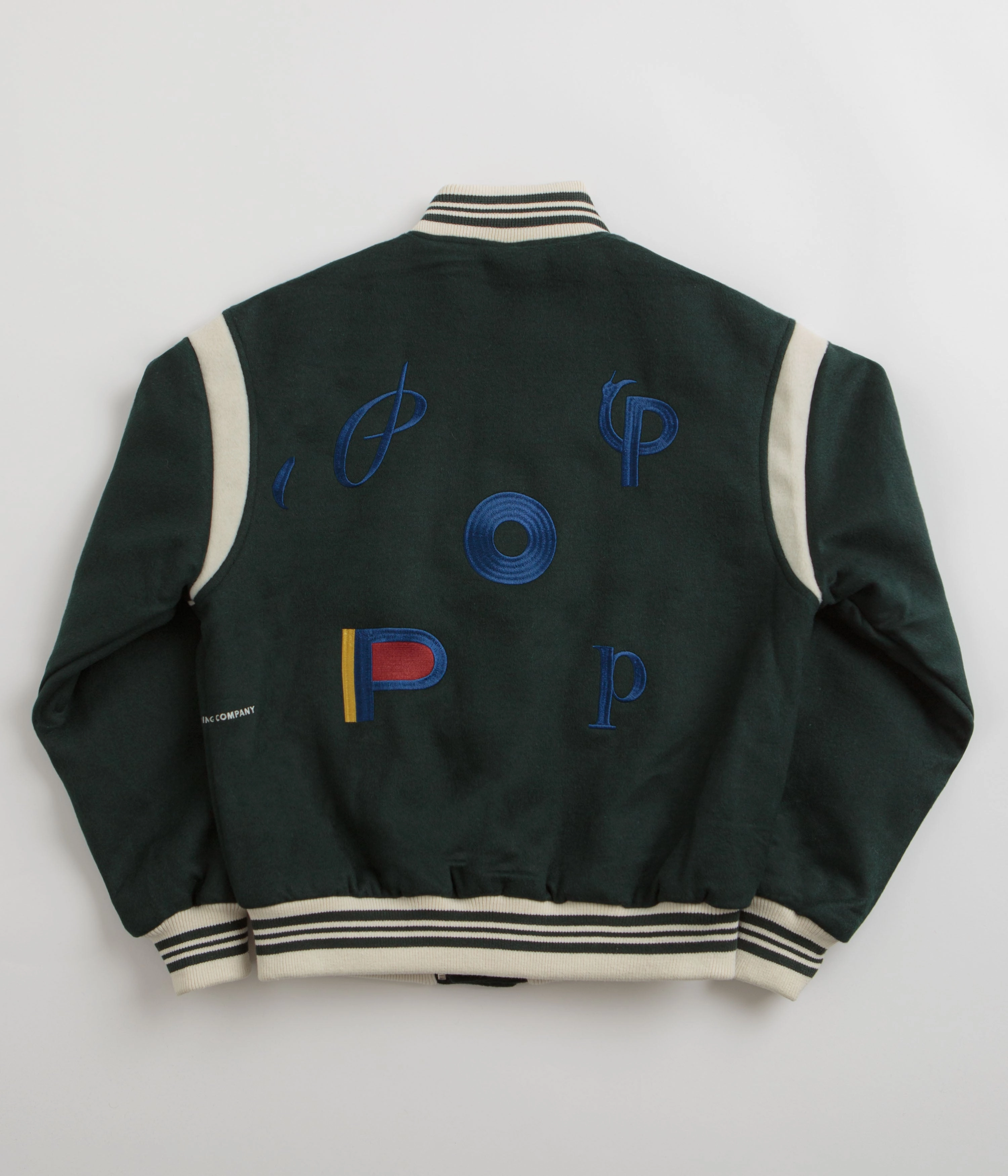 Pop Trading Company x Parra Varsity Jacket - Pine Green Layer Base PreShrunk Cotton Blend