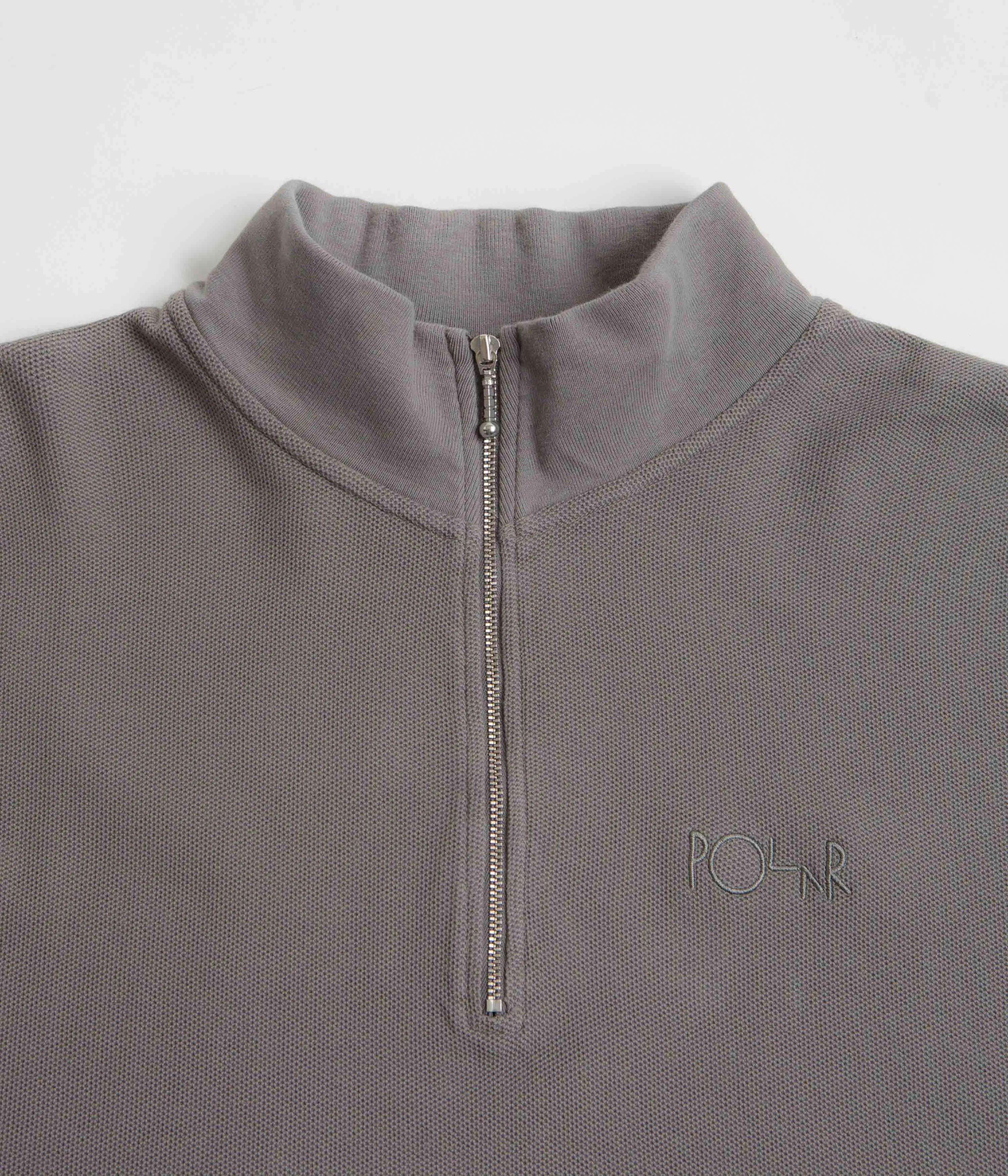 Layered Design High-End Fashion Polar Pique Half Zip Shirt - Grey