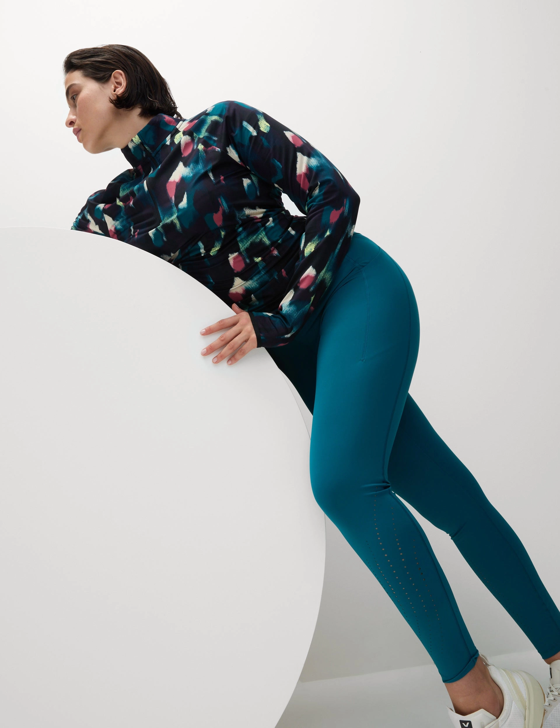 Ultra Basic Double Layer Airport Travel Go Train Laser Cut Gym Leggings - Dark Turquoise
