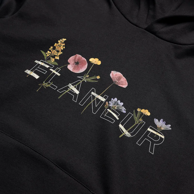 Midweight Material Pika like Flaneur Botanical Hoodie - Black