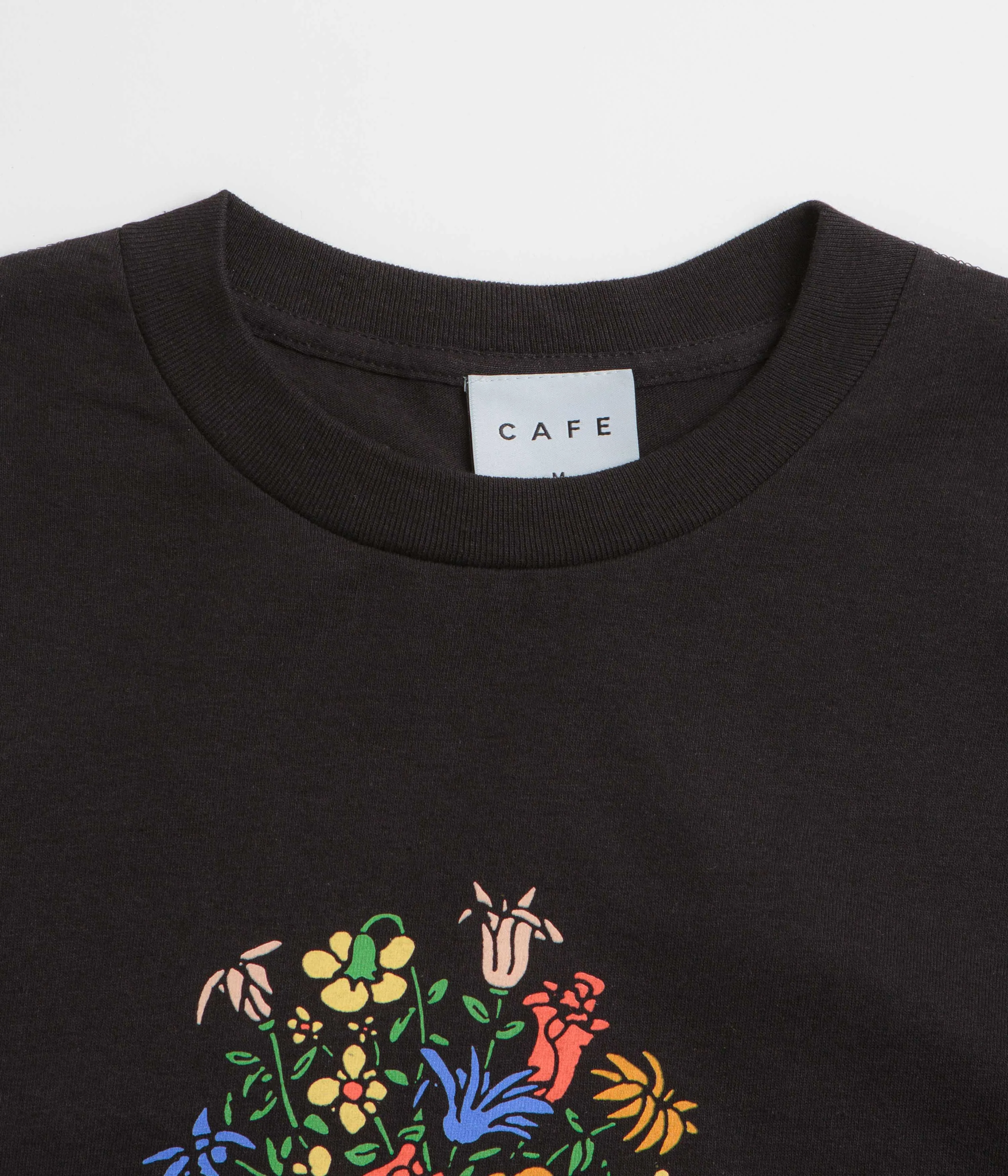 Drawstring Pilates Skateboard Cafe Bouquet T-Shirt - Black