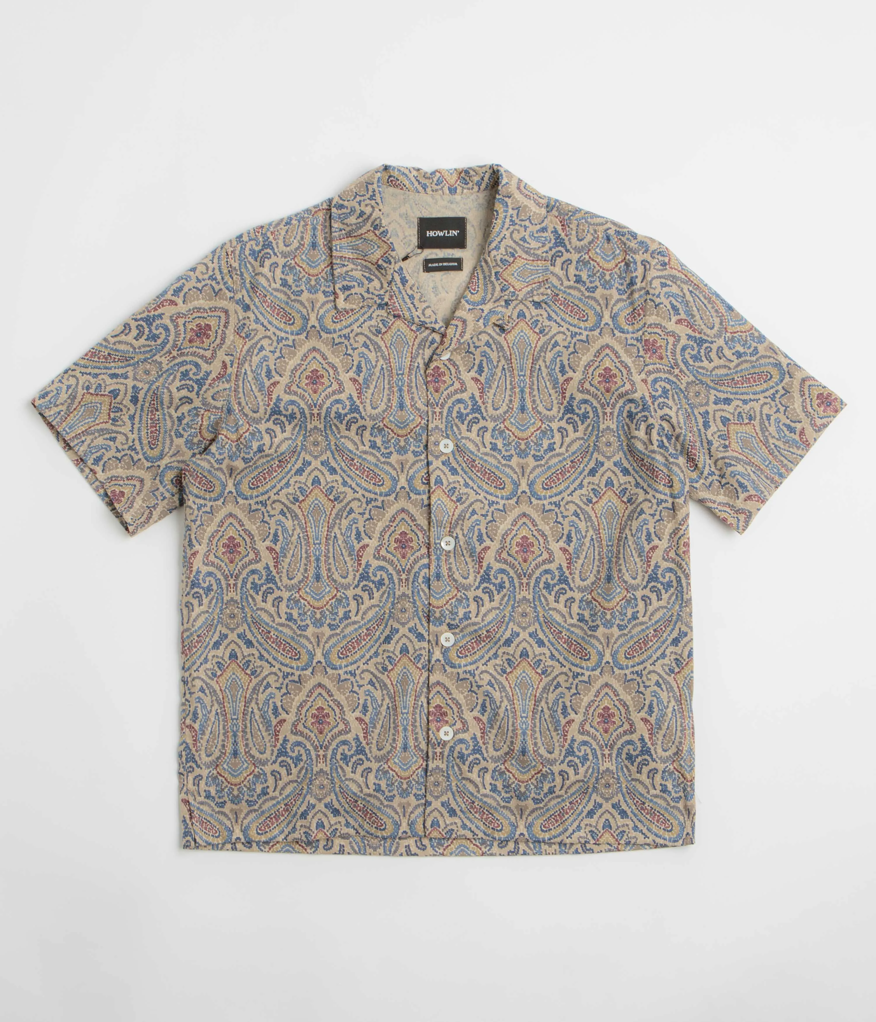 Reinforced Elasticity Printed Pattern Howlin' Cocktail D??Amore Short Sleeve Shirt - Sand Psych Paisley