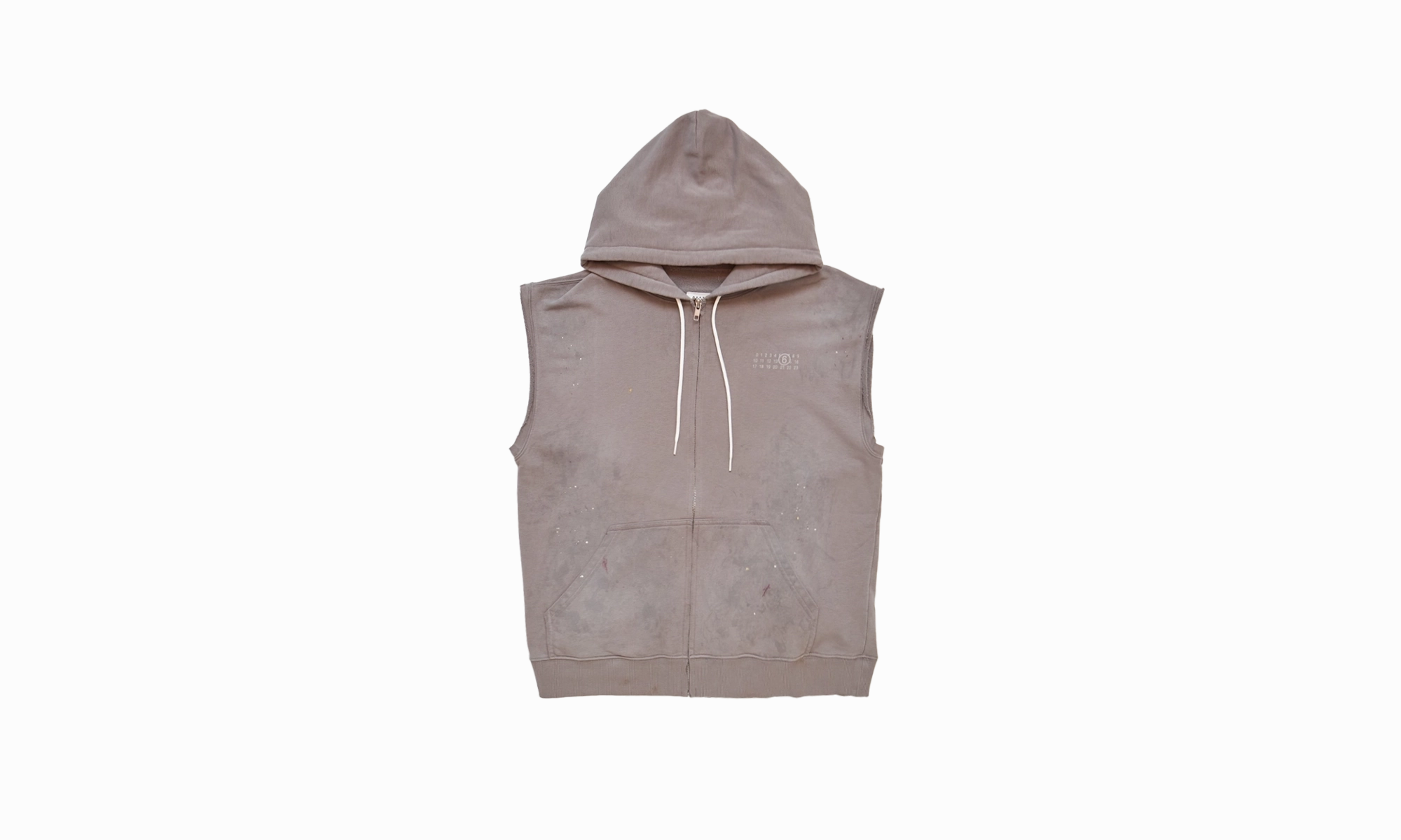 Sleeveless Paint Splatter Hoodie "Taupe"